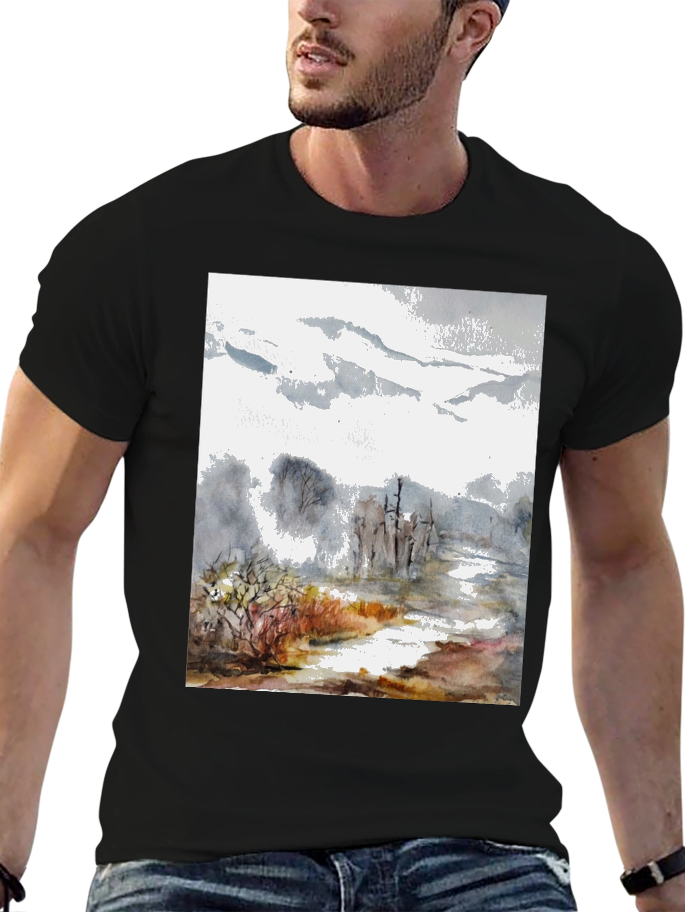 Abstract Landscape Print Tee - Black