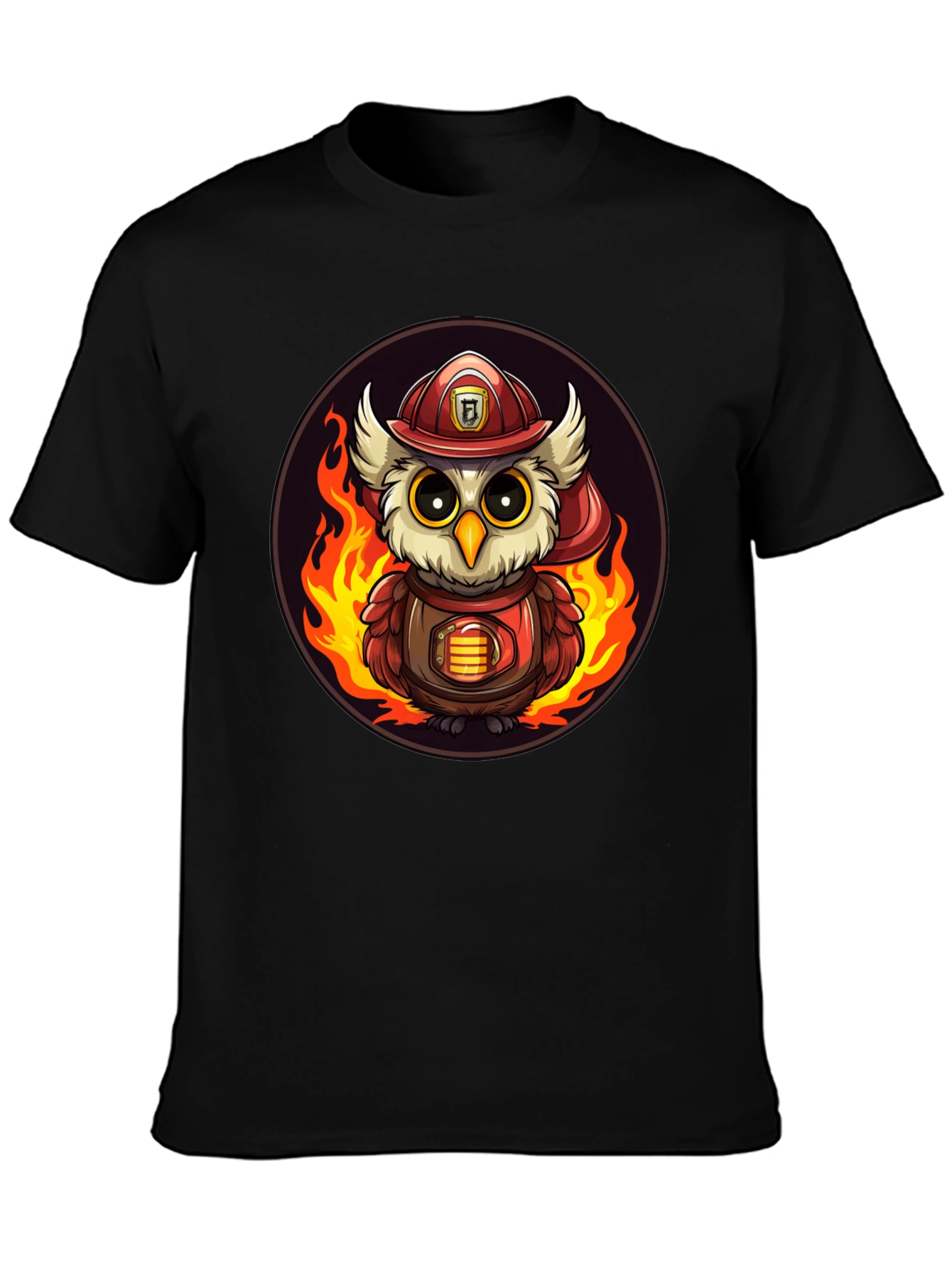 Firefighter Owl T-Shirt - Cartoon Design