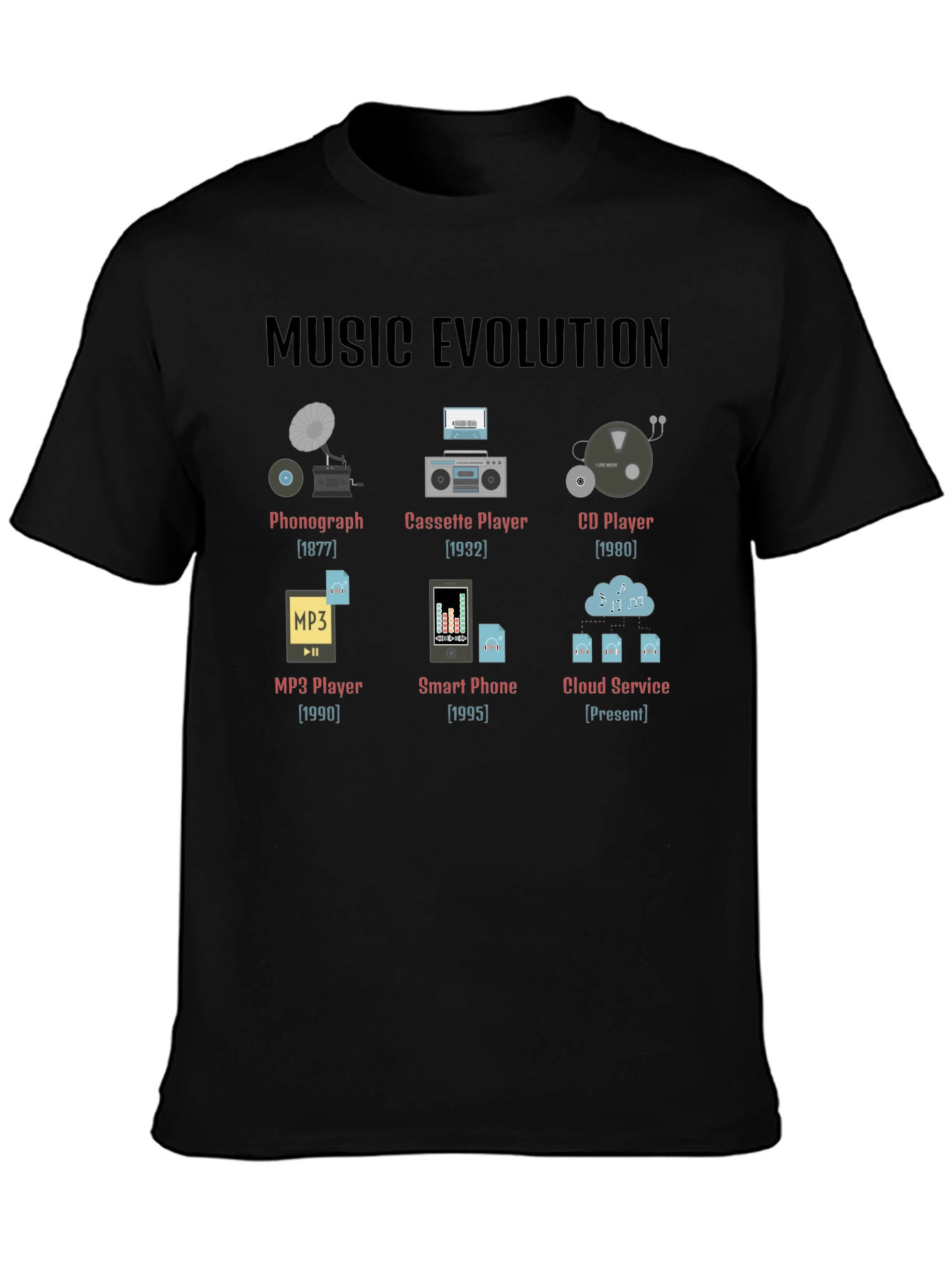 Music Evolution T-Shirt - Black Graphic Tee