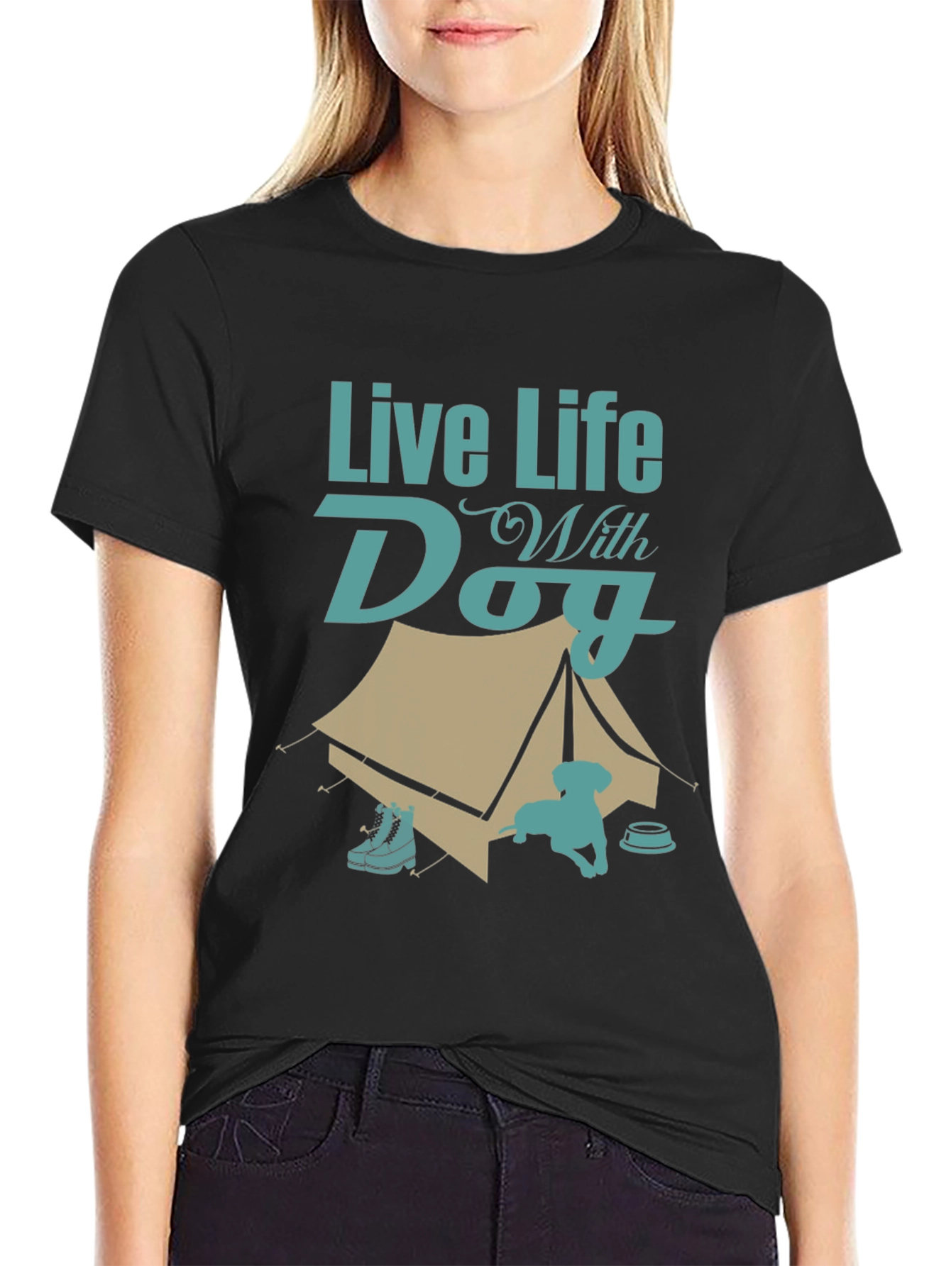 Live Life With Dog Camping T-Shirt