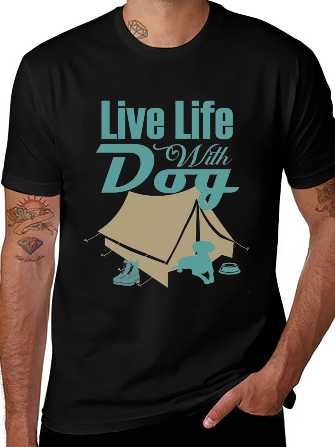Live Life With Dog Camping T-Shirt