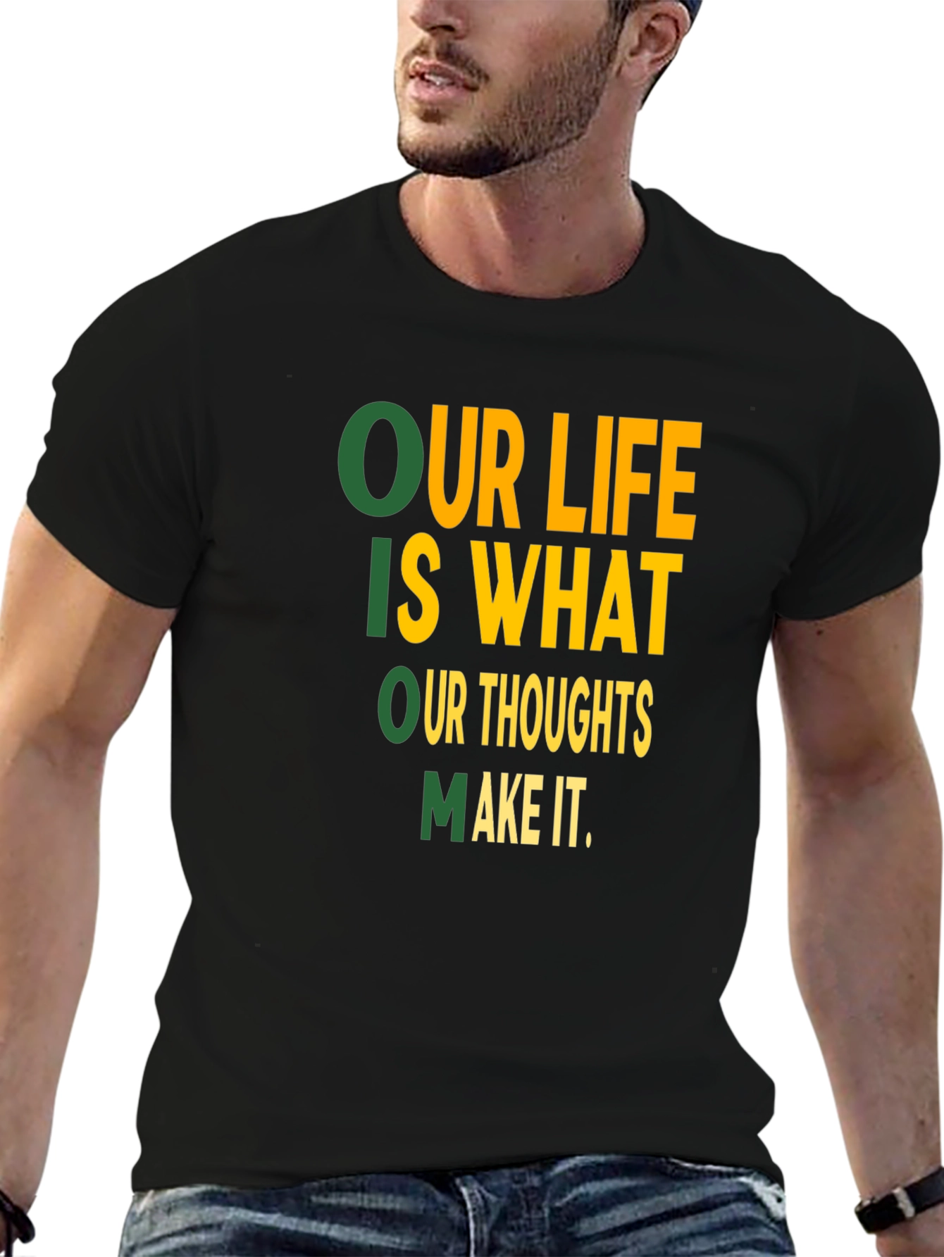 Motivational Our Life Graphic Print Black T-Shirt