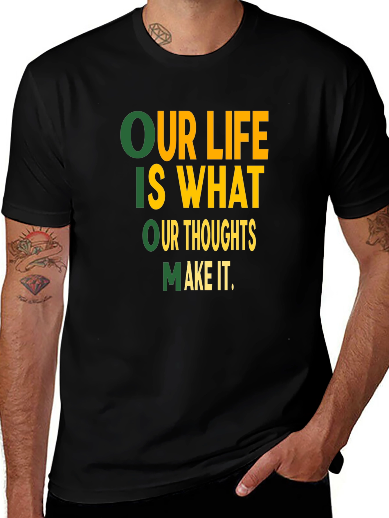 Motivational Our Life Graphic Print Black T-Shirt