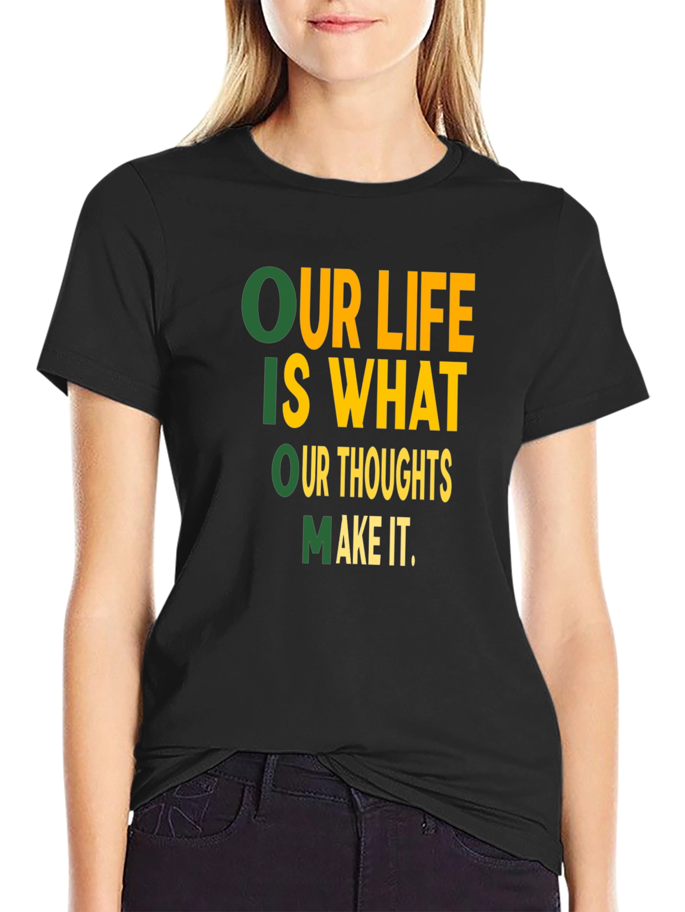 Motivational Our Life Graphic Print Black T-Shirt