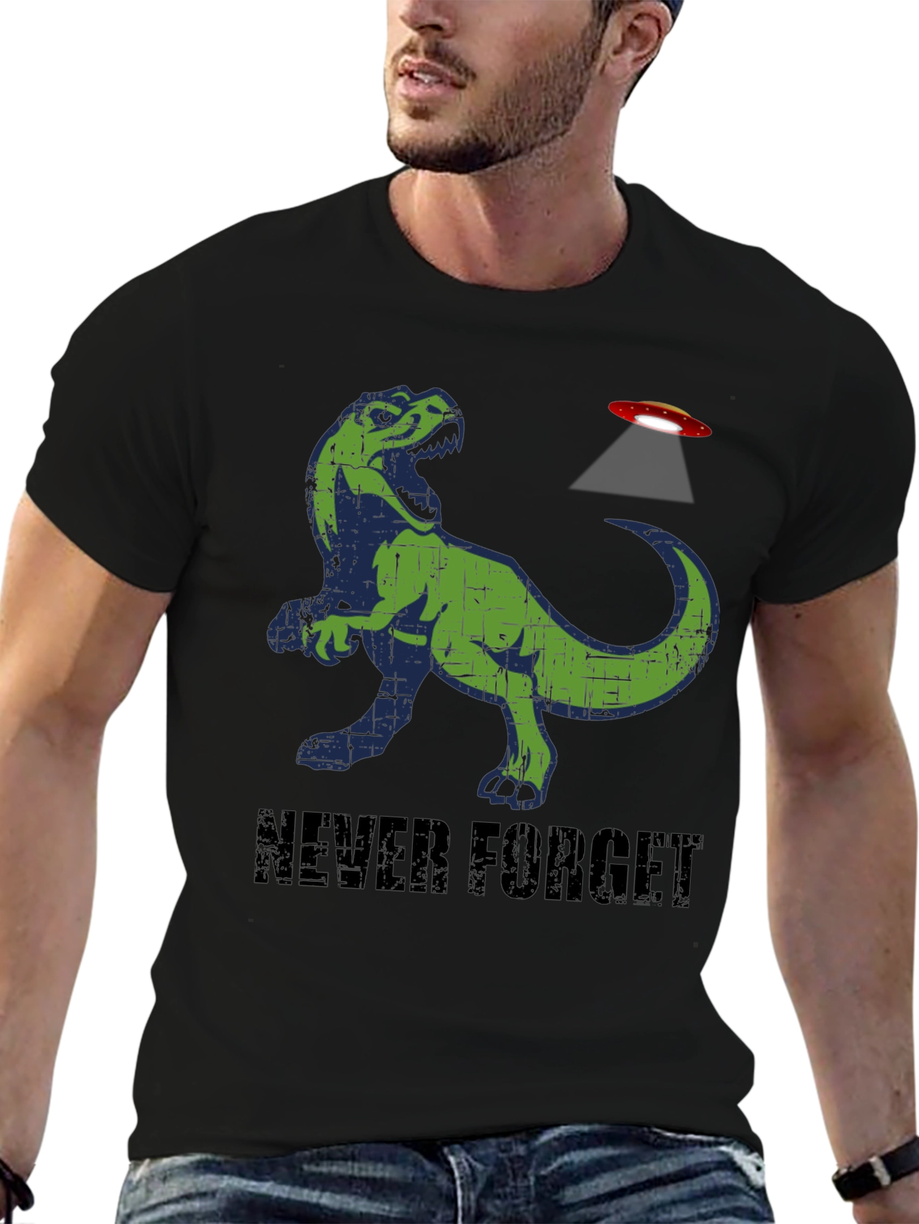 Never Forget T-Rex Alien Abduction Graphic Tee