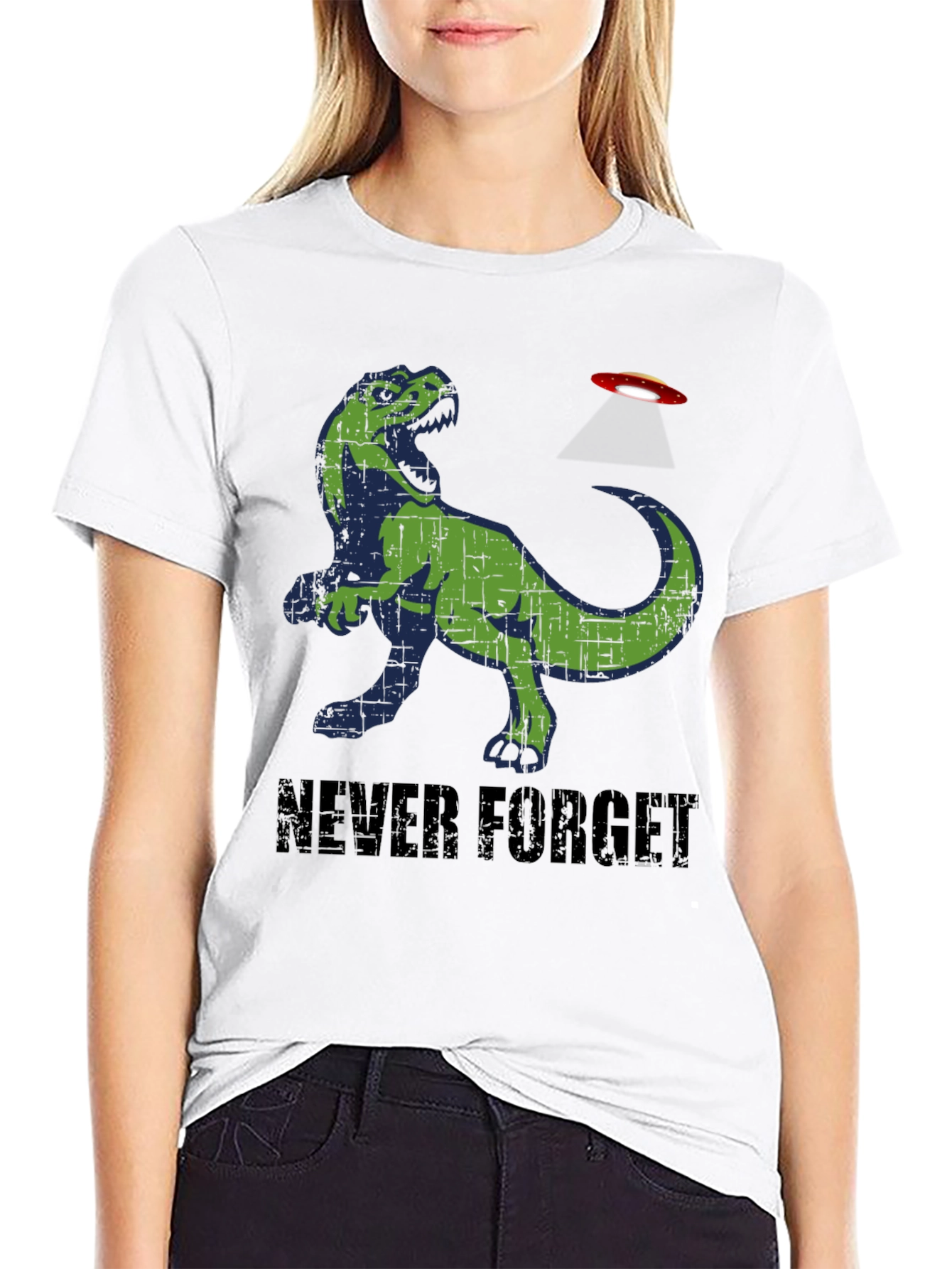 Never Forget T-Rex Alien Abduction Graphic Tee