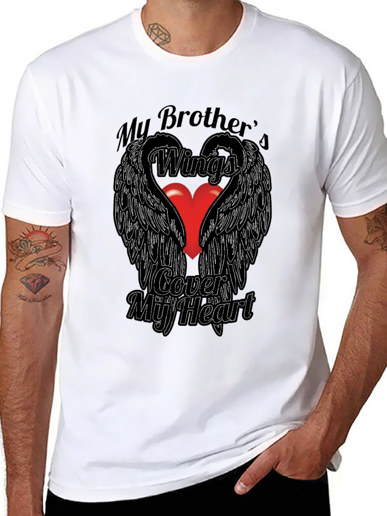 Brothers Wings T-Shirt - Memorial Heart Design