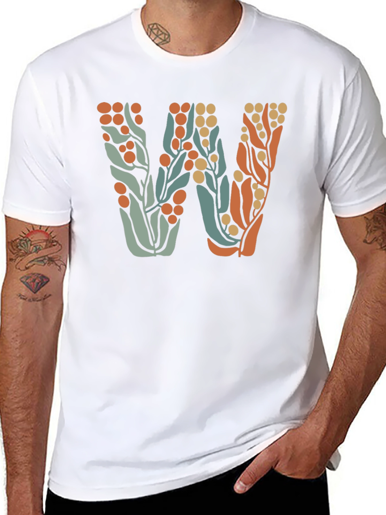 Floral Initial W Black T-Shirt