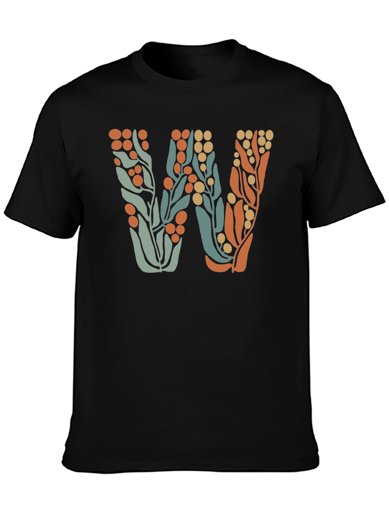 Floral Initial W Black T-Shirt