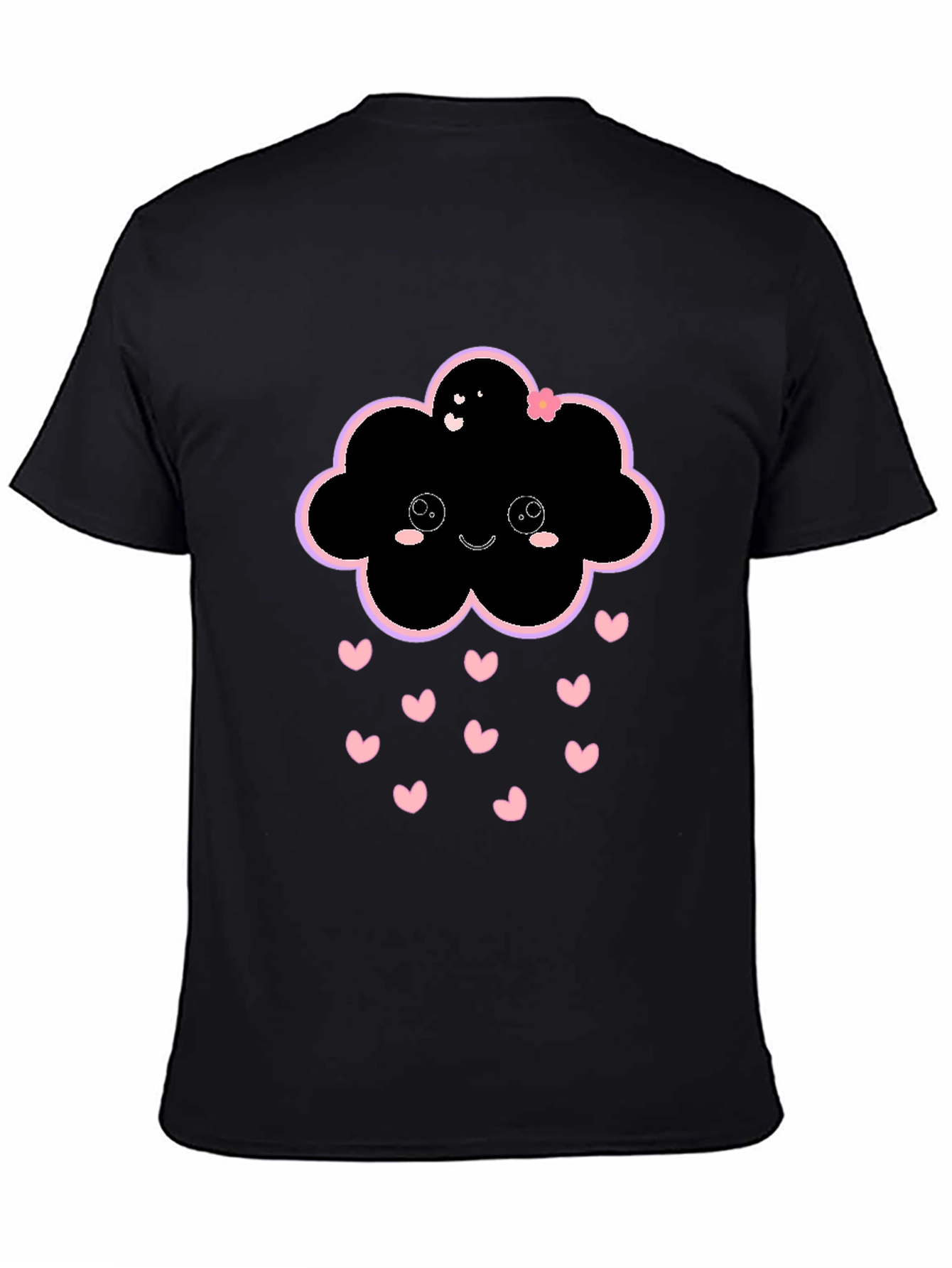 Kawaii Cloud Heart Rain Black T-Shirt
