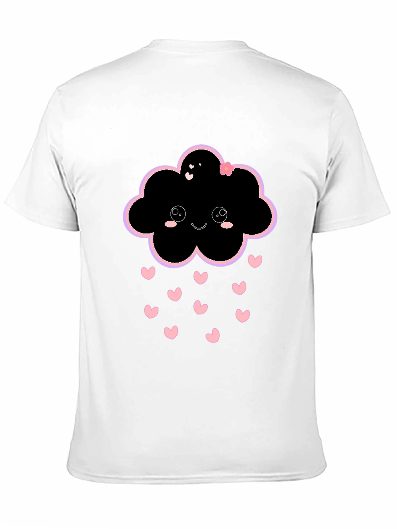 Kawaii Cloud Heart Rain Black T-Shirt