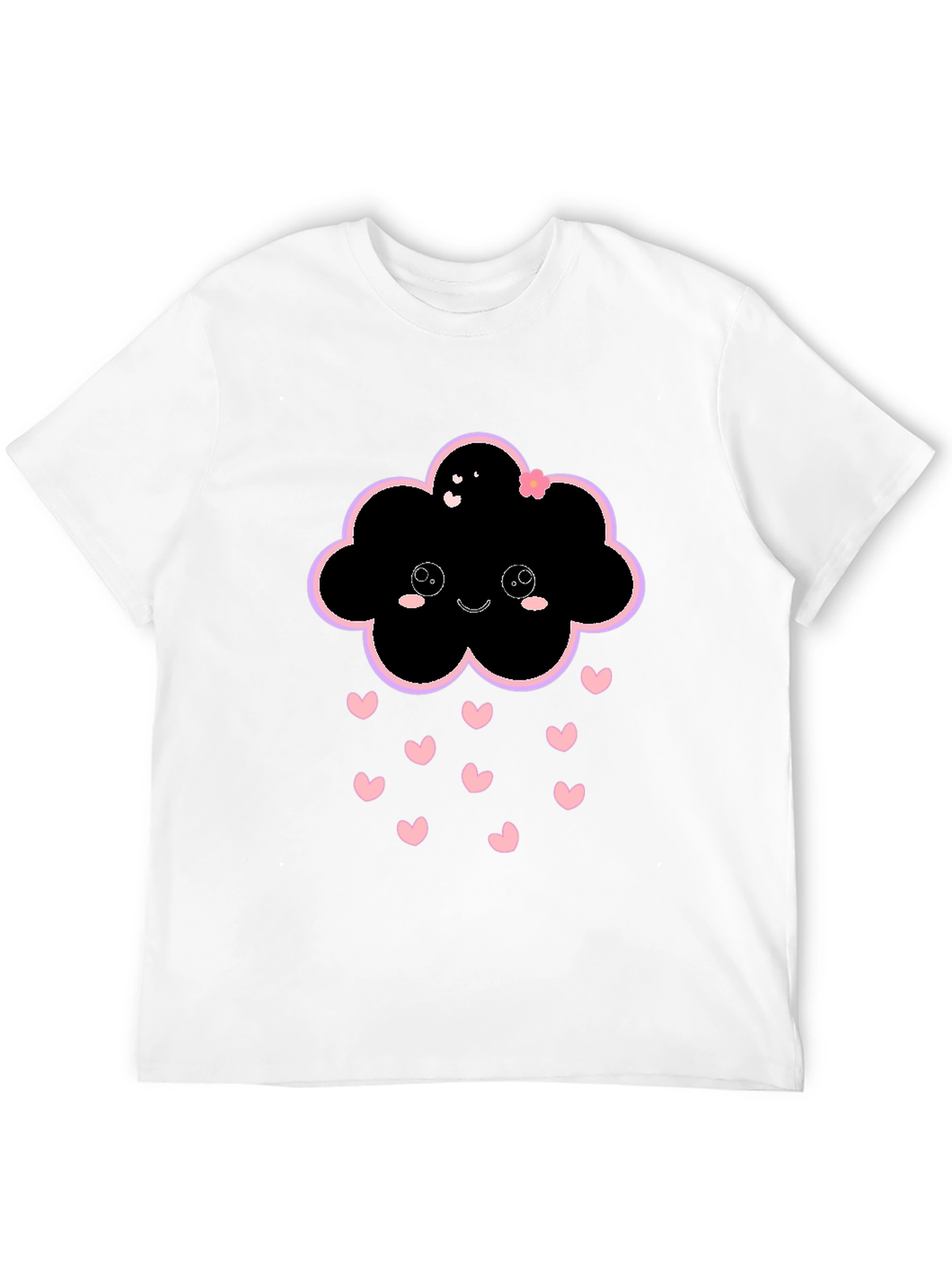 Kawaii Cloud Heart Rain Black T-Shirt