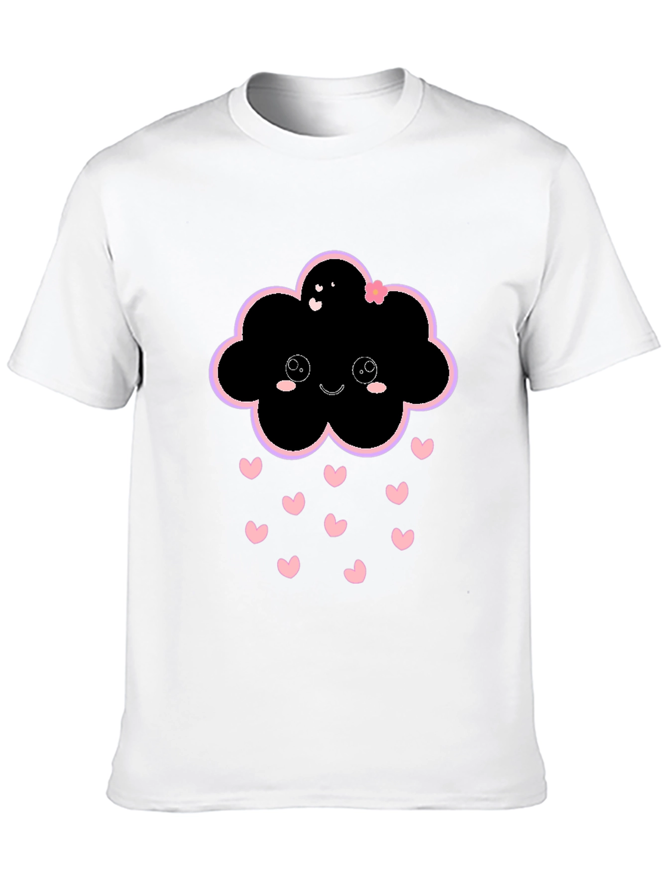 Kawaii Cloud Heart Rain Black T-Shirt