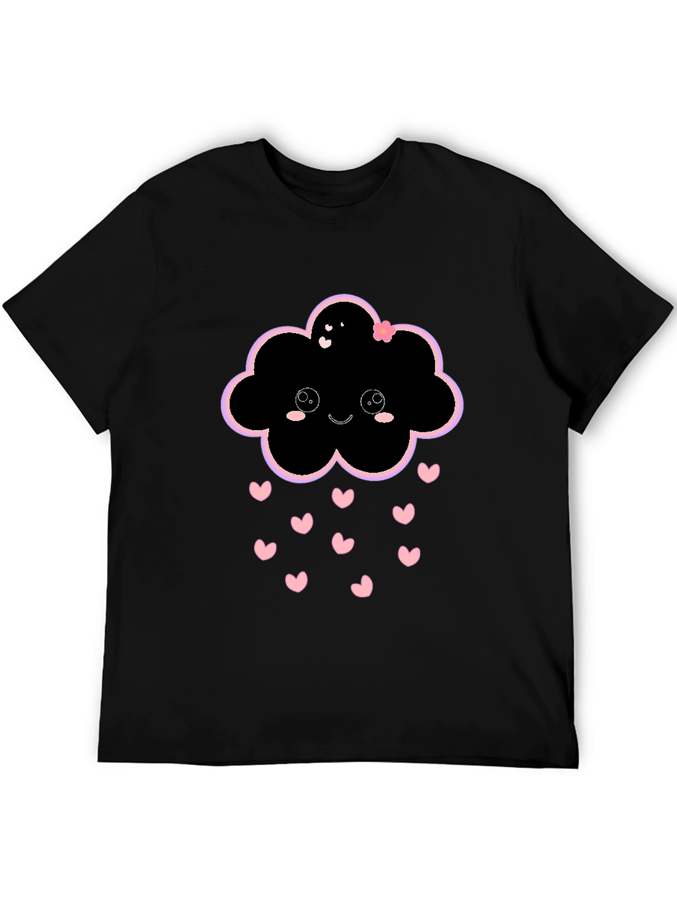 Kawaii Cloud Heart Rain Black T-Shirt