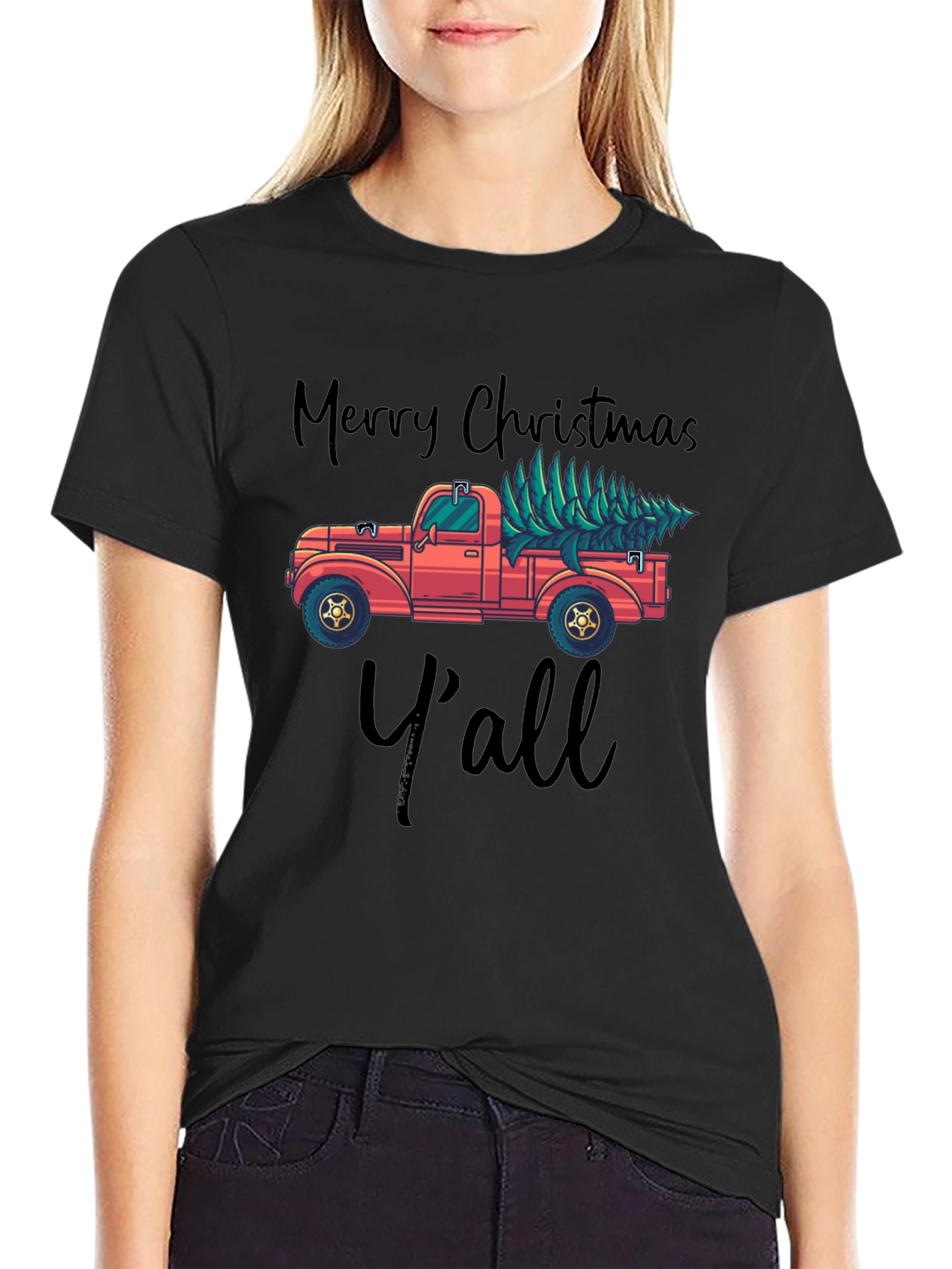 Merry Christmas Yall Truck Graphic Tee