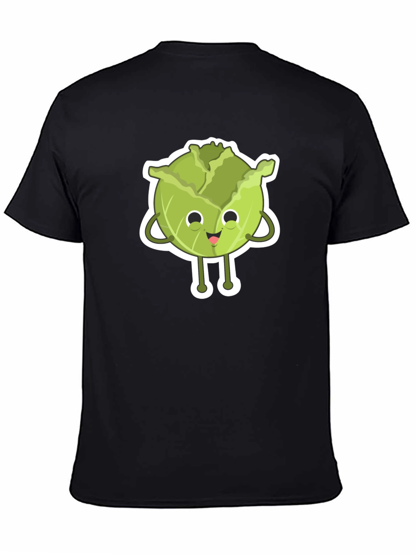 Cute Cabbage Cartoon Black T-Shirt