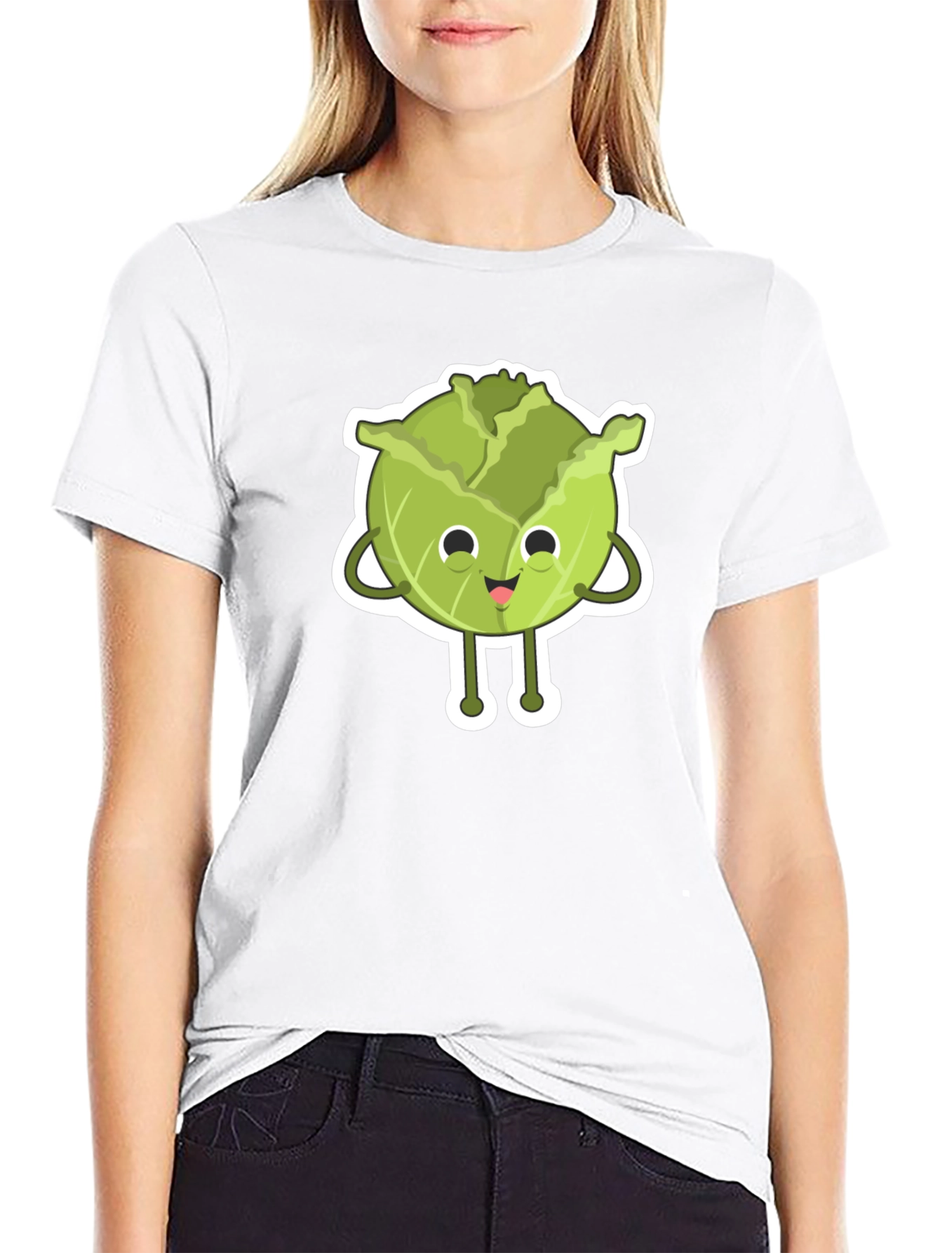 Cute Cabbage Cartoon Black T-Shirt