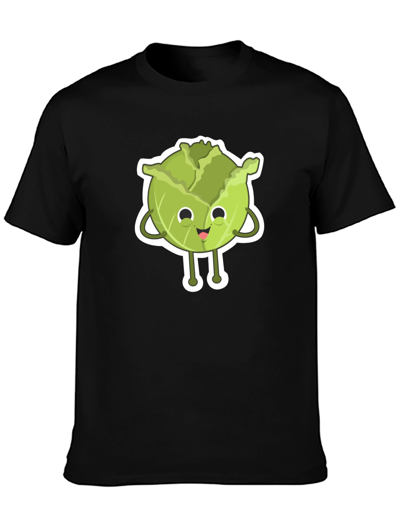 Cute Cabbage Cartoon Black T-Shirt