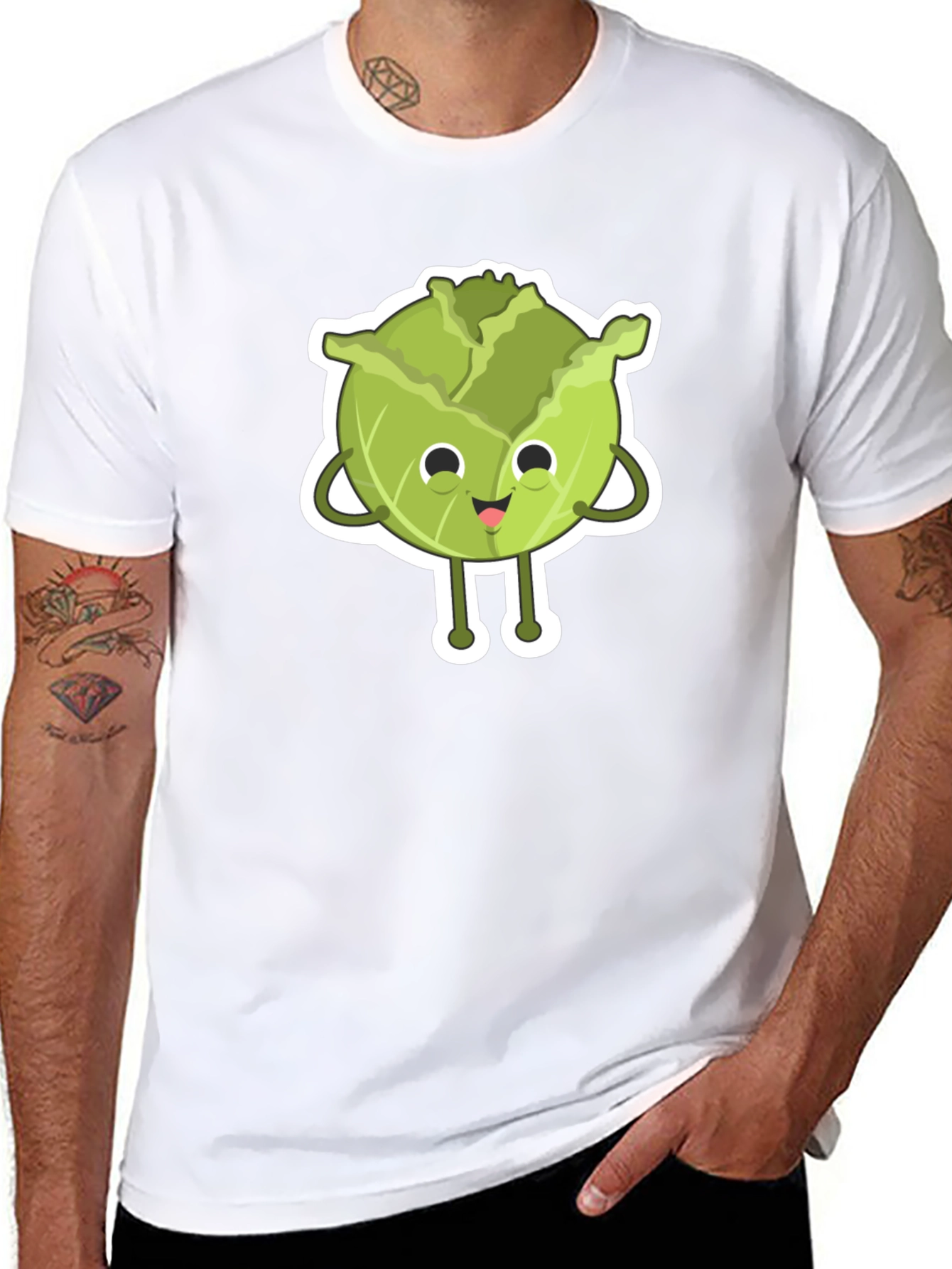 Cute Cabbage Cartoon Black T-Shirt