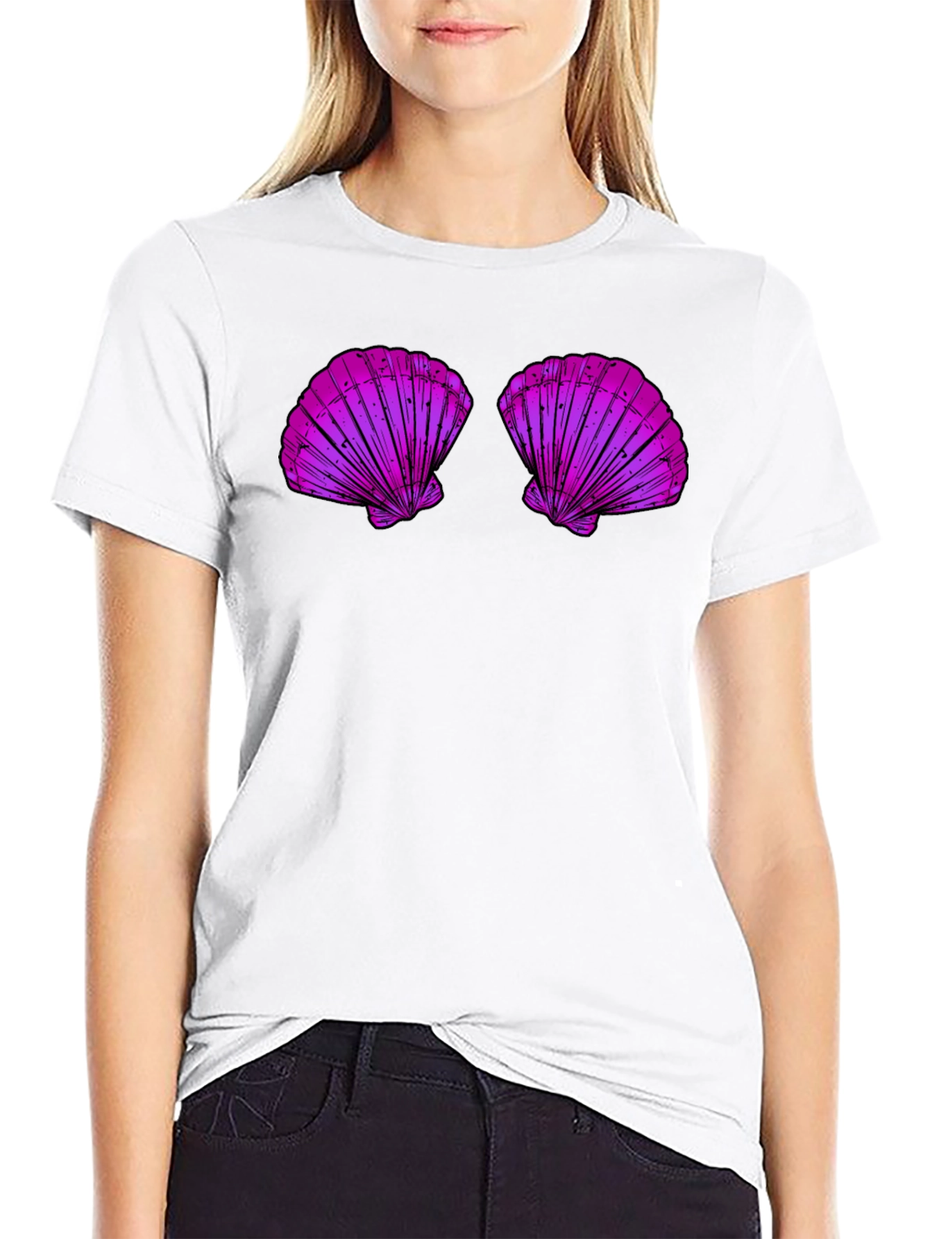 Mermaid Shell Top Graphic Tee - Fun Casual T-Shirt