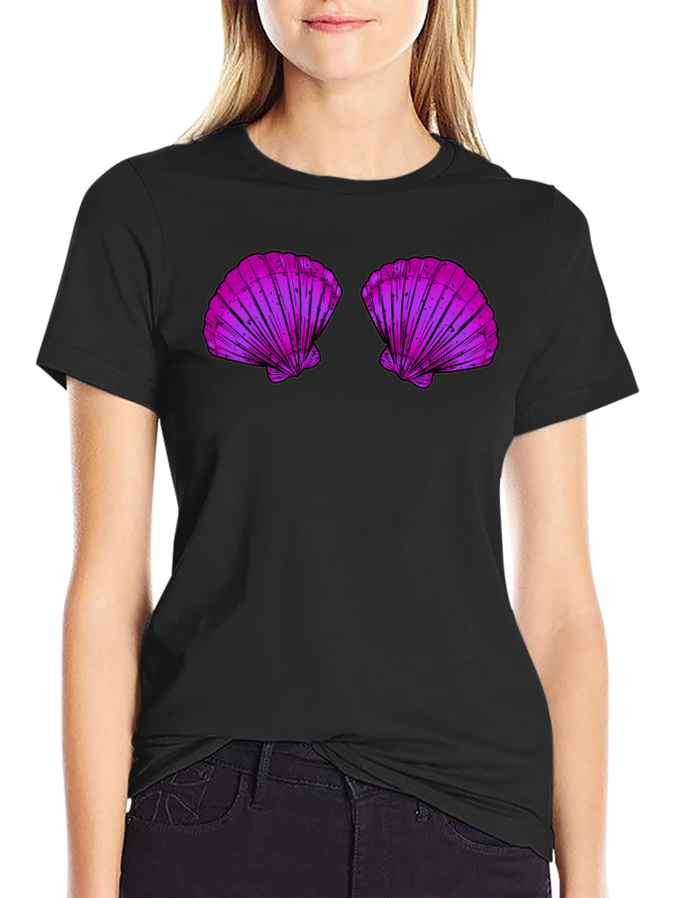 Mermaid Shell Top Graphic Tee - Fun Casual T-Shirt