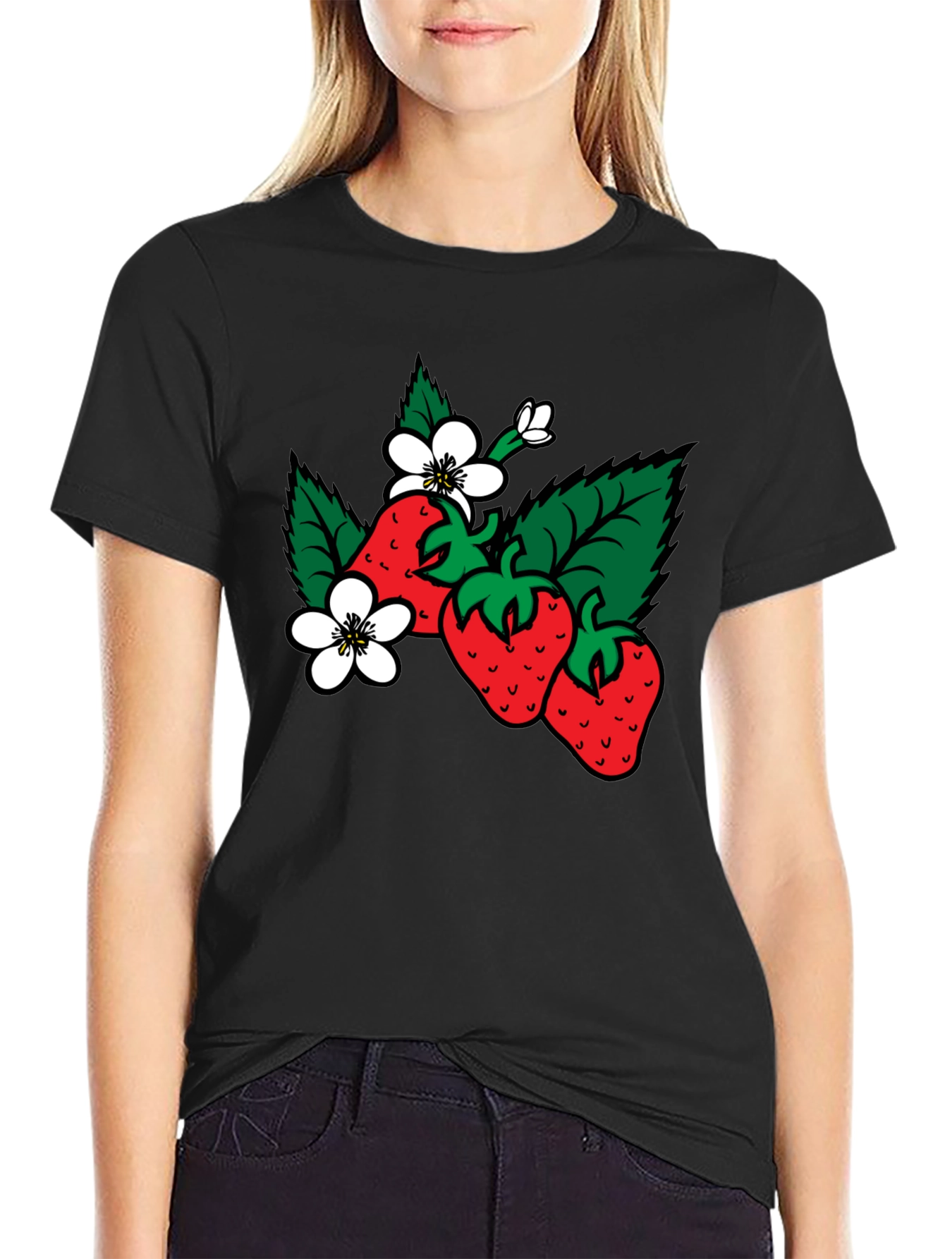 Strawberry Blossom Black T-Shirt