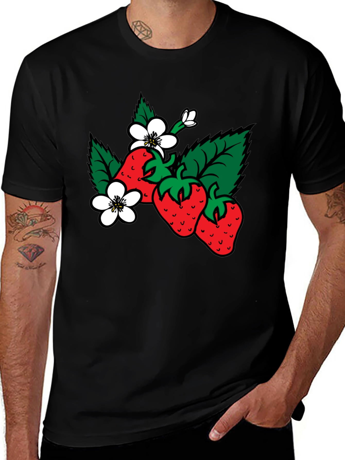 Strawberry Blossom Black T-Shirt
