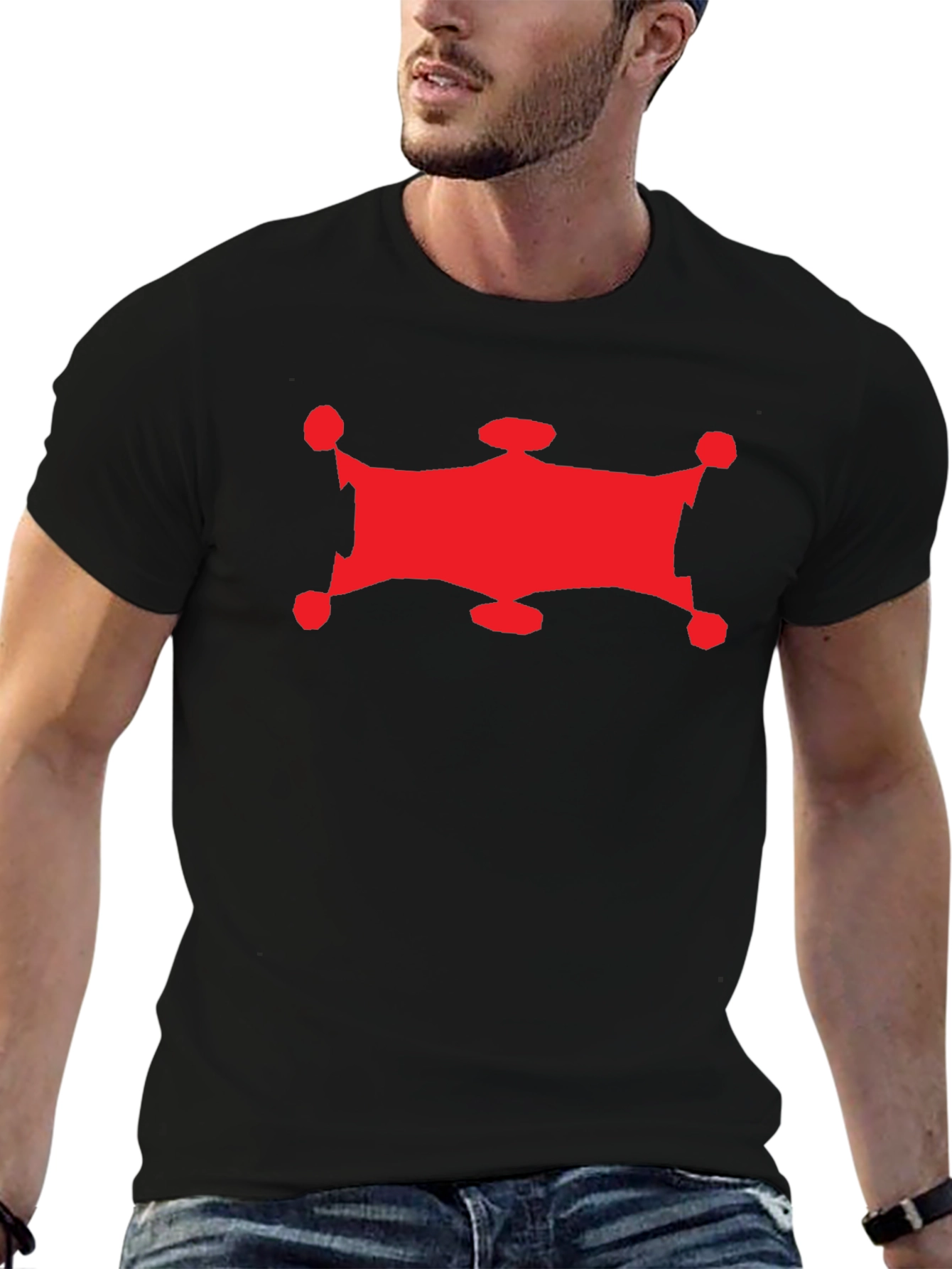 Red Graphic Print Black Crew Neck T-Shirt