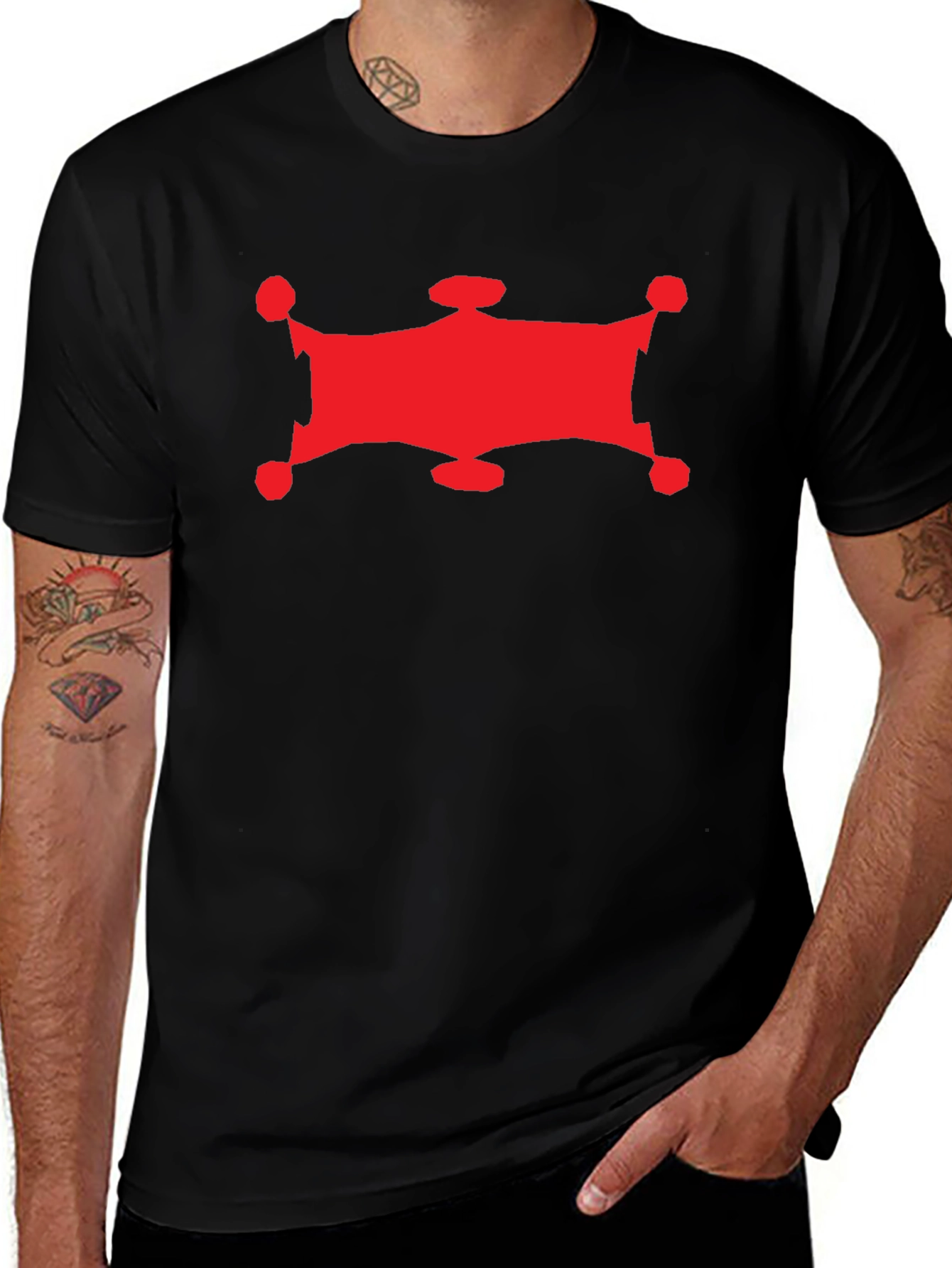 Red Graphic Print Black Crew Neck T-Shirt
