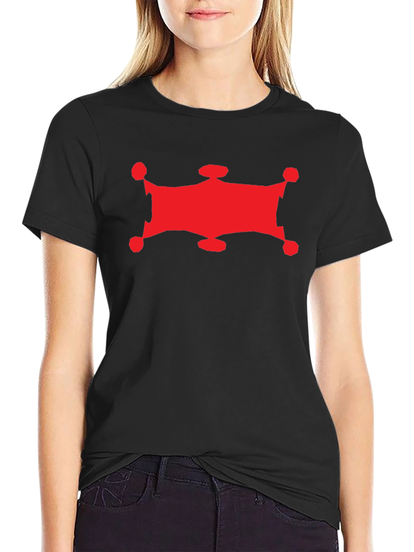 Red Graphic Print Black Crew Neck T-Shirt