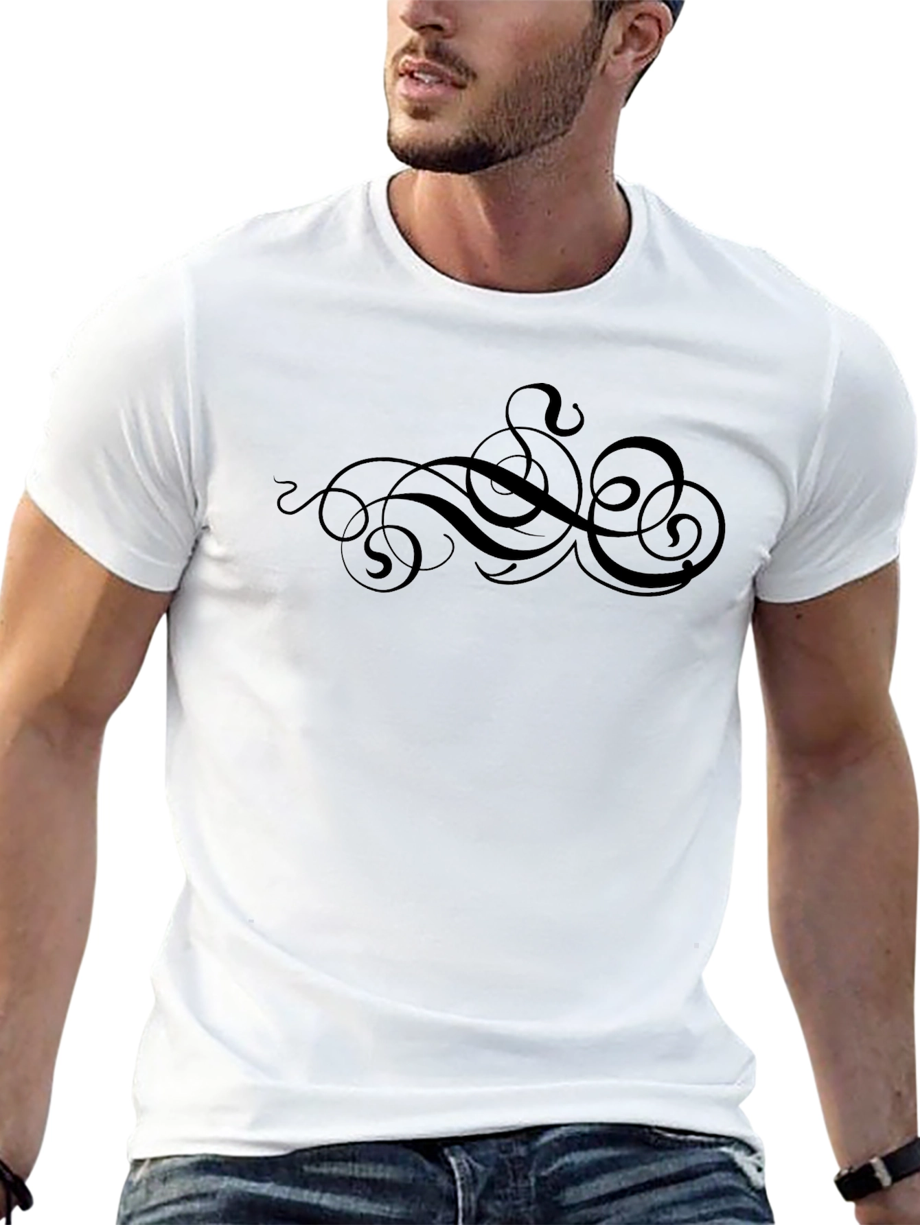 Mens Black Tee with Swirl Design