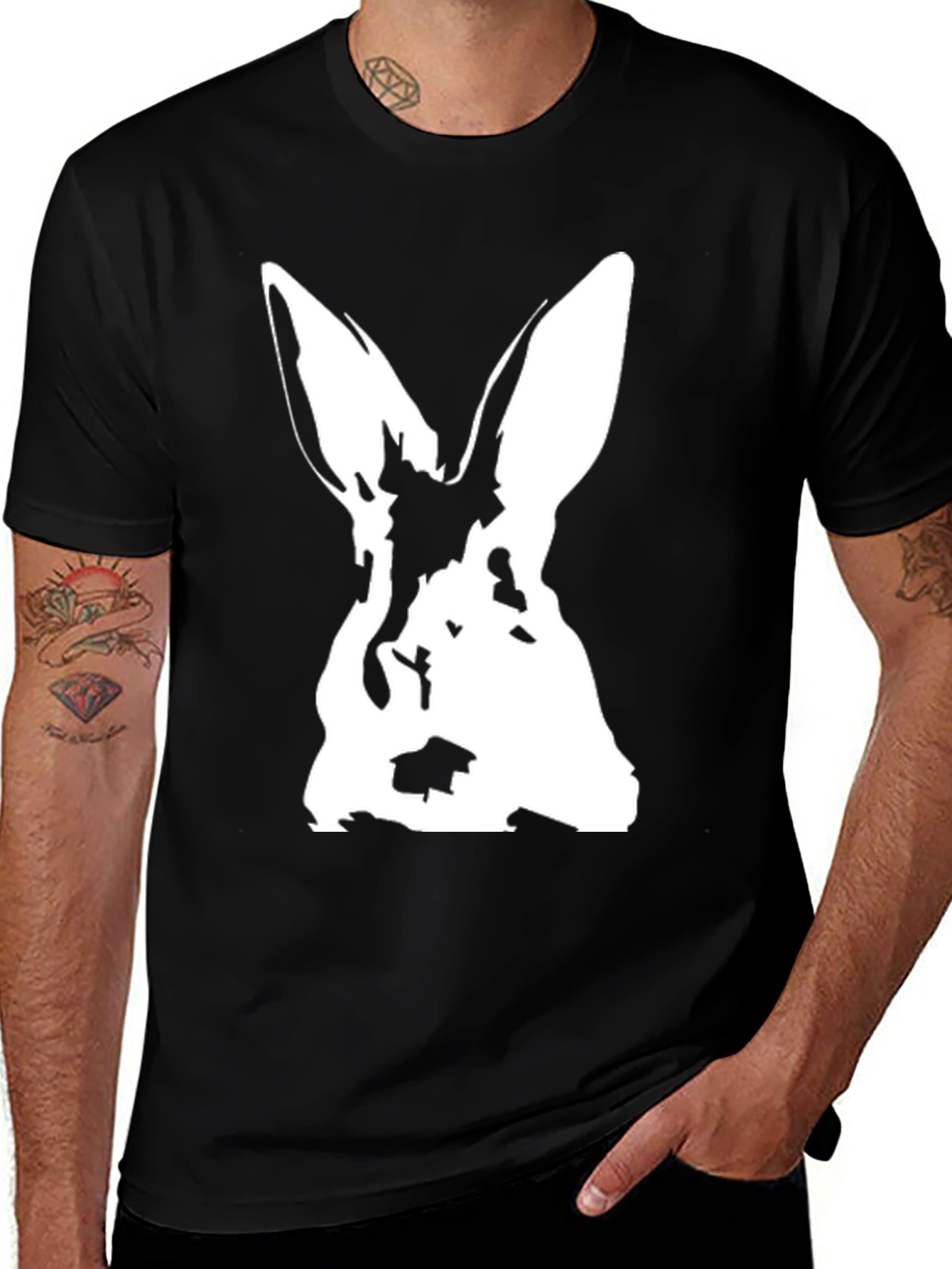 Rabbit Graphic Black T-Shirt - Unique Animal Design