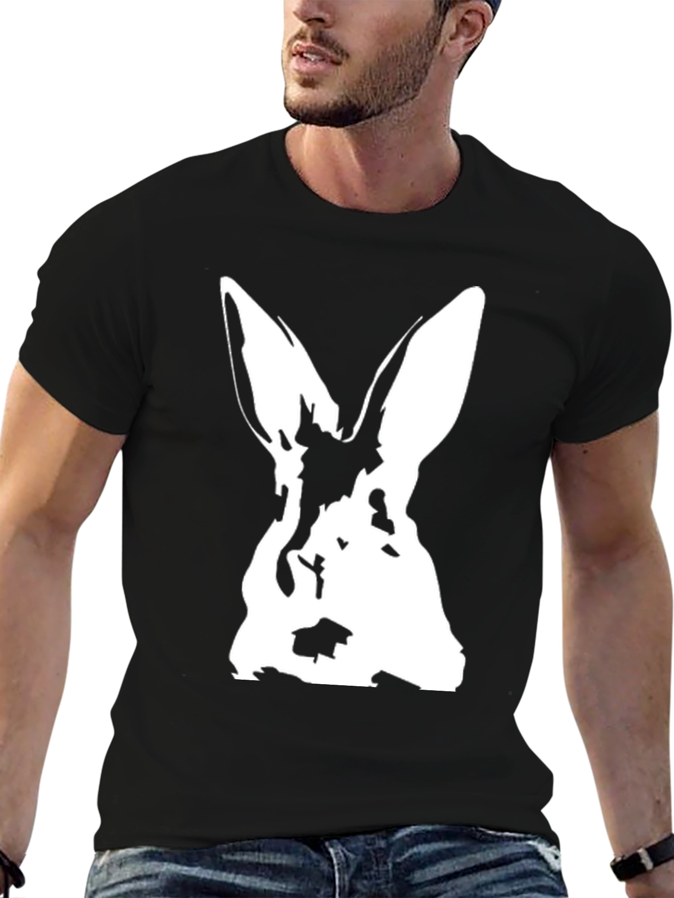 Rabbit Graphic Black T-Shirt - Unique Animal Design