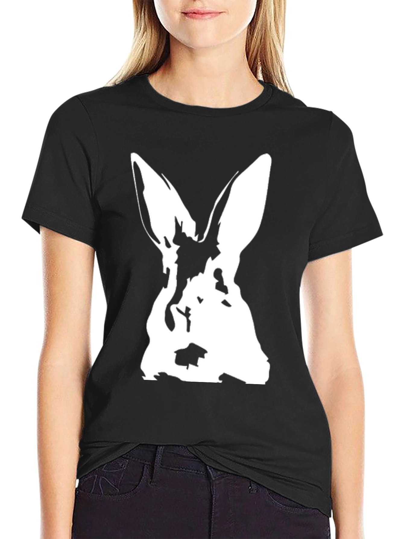 Rabbit Graphic Black T-Shirt - Unique Animal Design