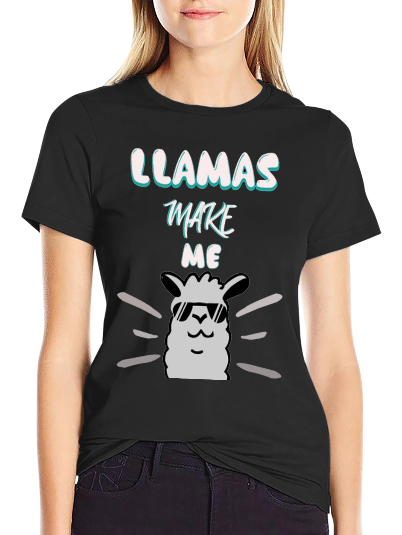 Llamas Make Me Happy Black Graphic Tee