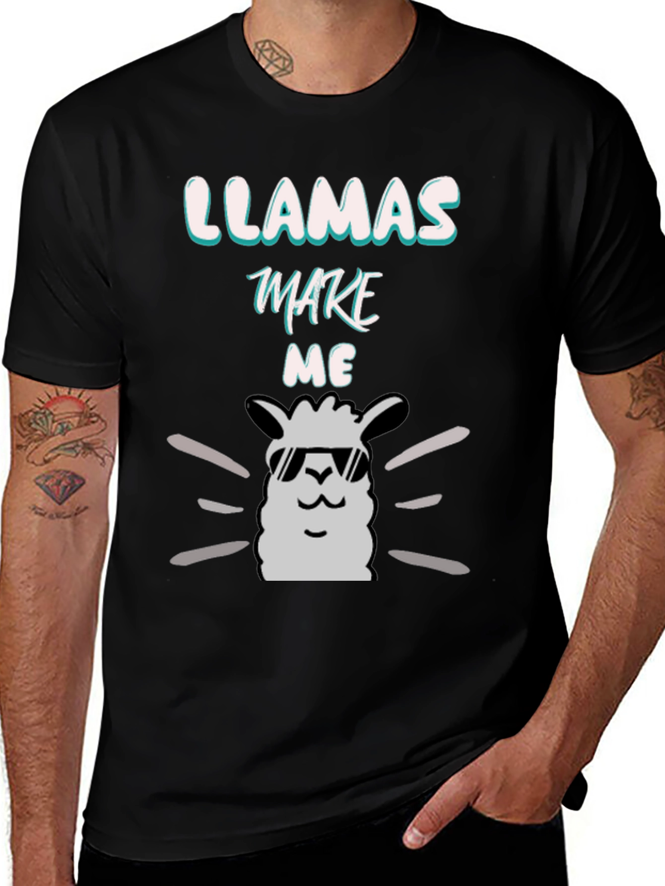 Llamas Make Me Happy Black Graphic Tee