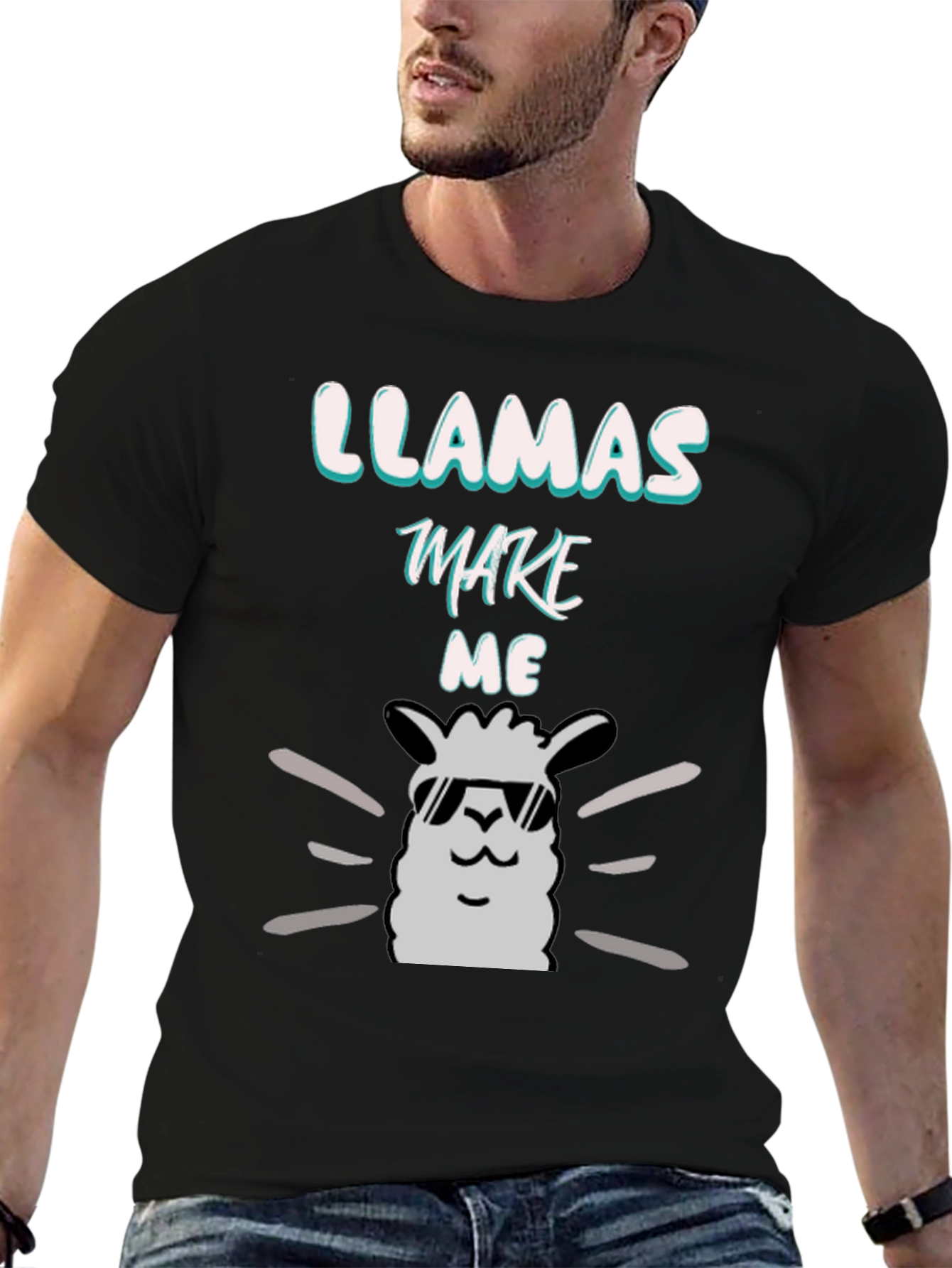 Llamas Make Me Happy Black Graphic Tee