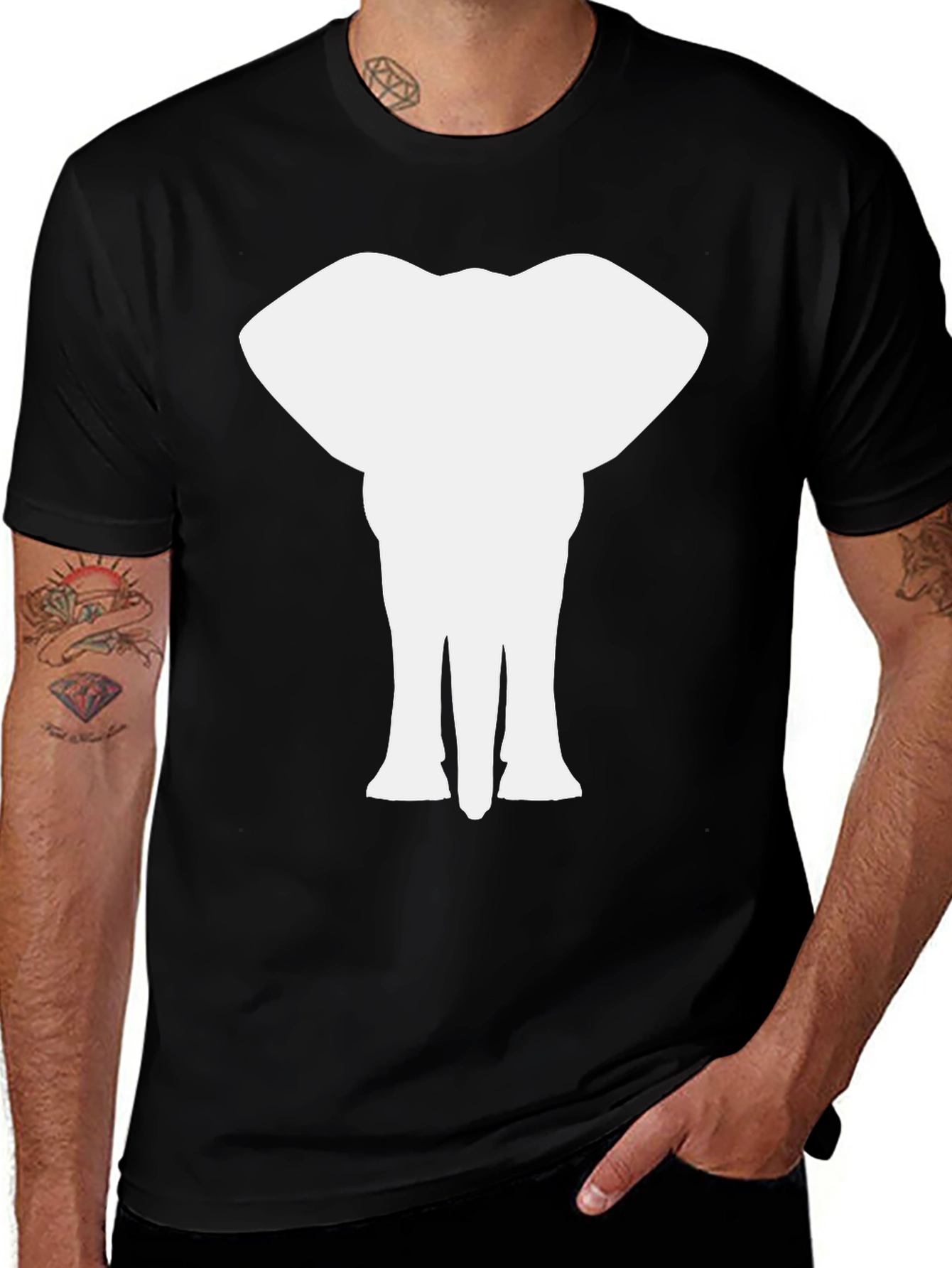Elephant Silhouette Graphic Black T-Shirt