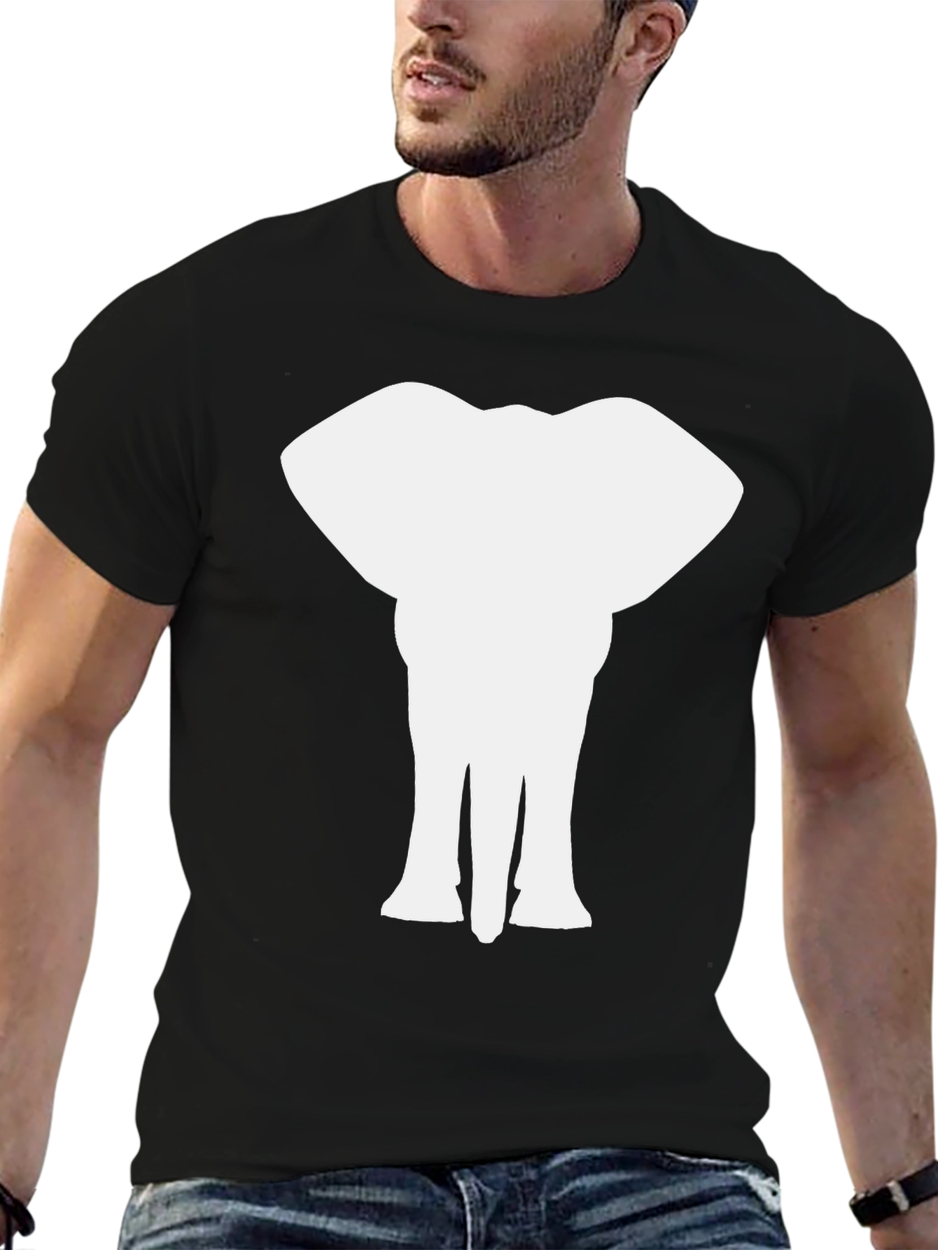 Elephant Silhouette Graphic Black T-Shirt
