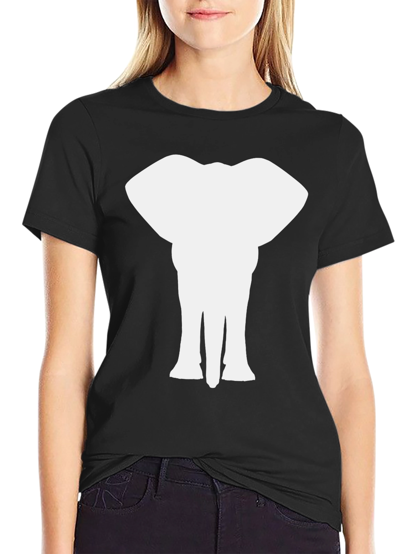 Elephant Silhouette Graphic Black T-Shirt