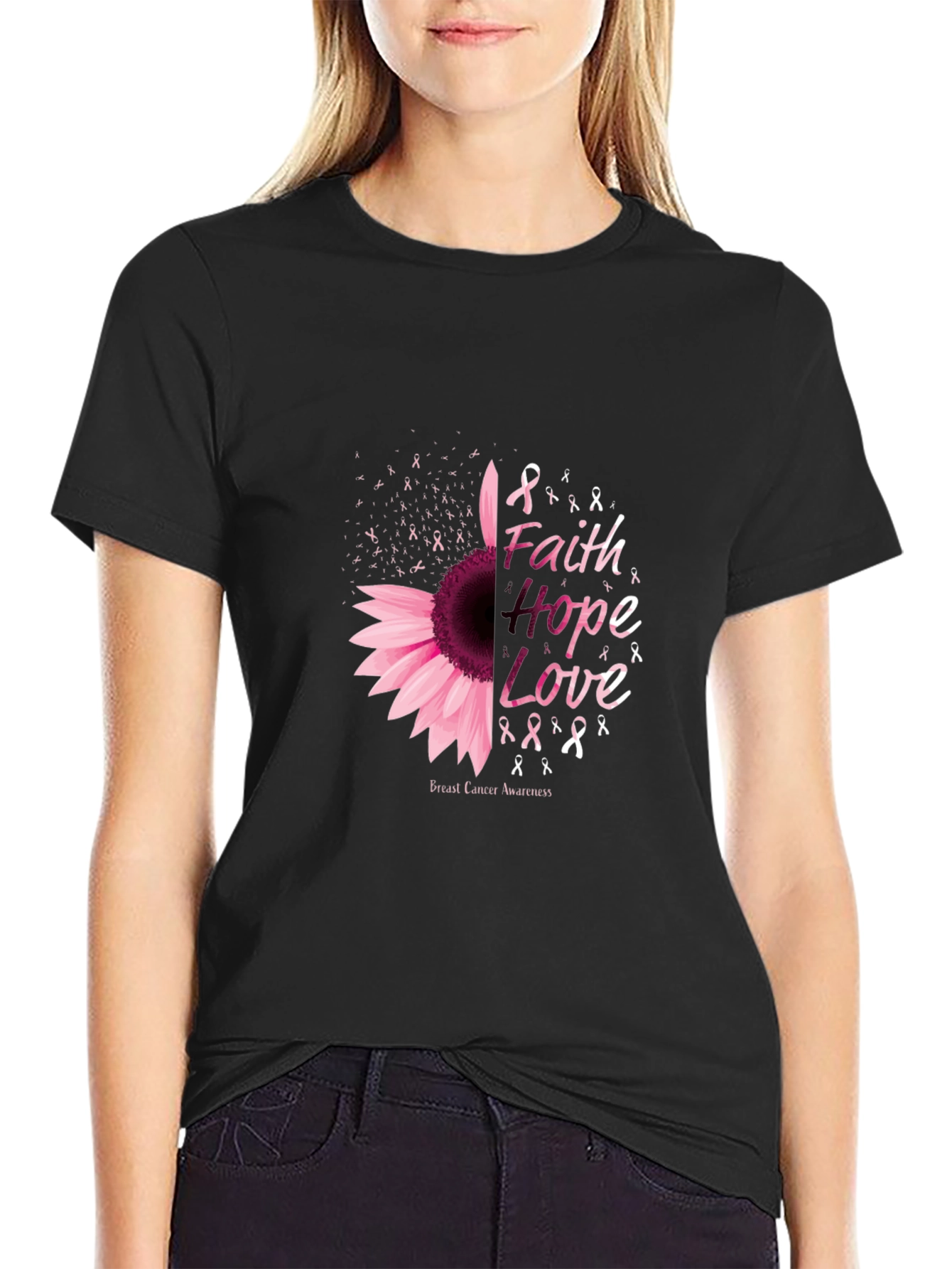 Faith Hope Love Breast Cancer Awareness T-Shirt