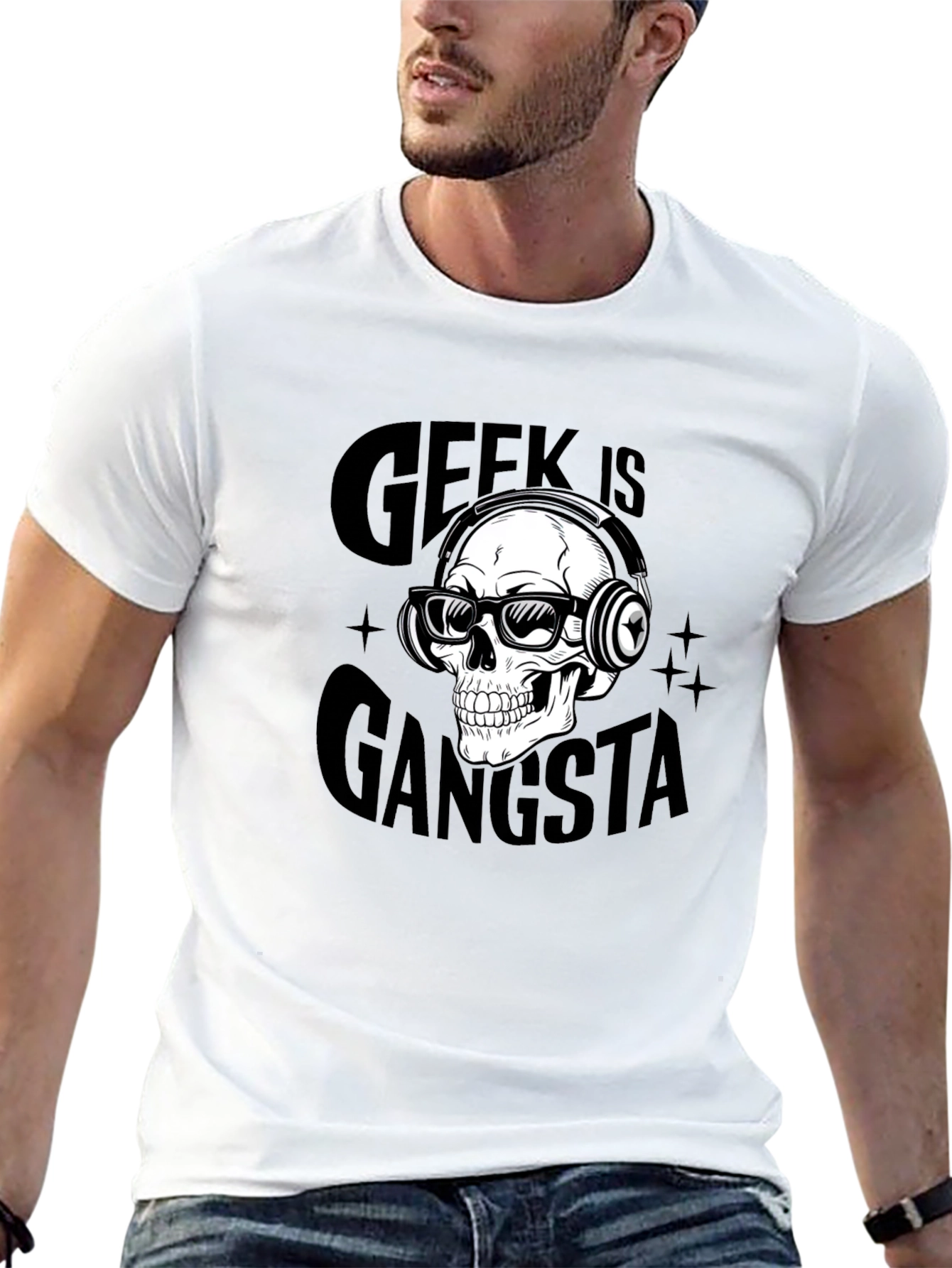 Geek is Gangsta Skull Graphic Black T-Shirt