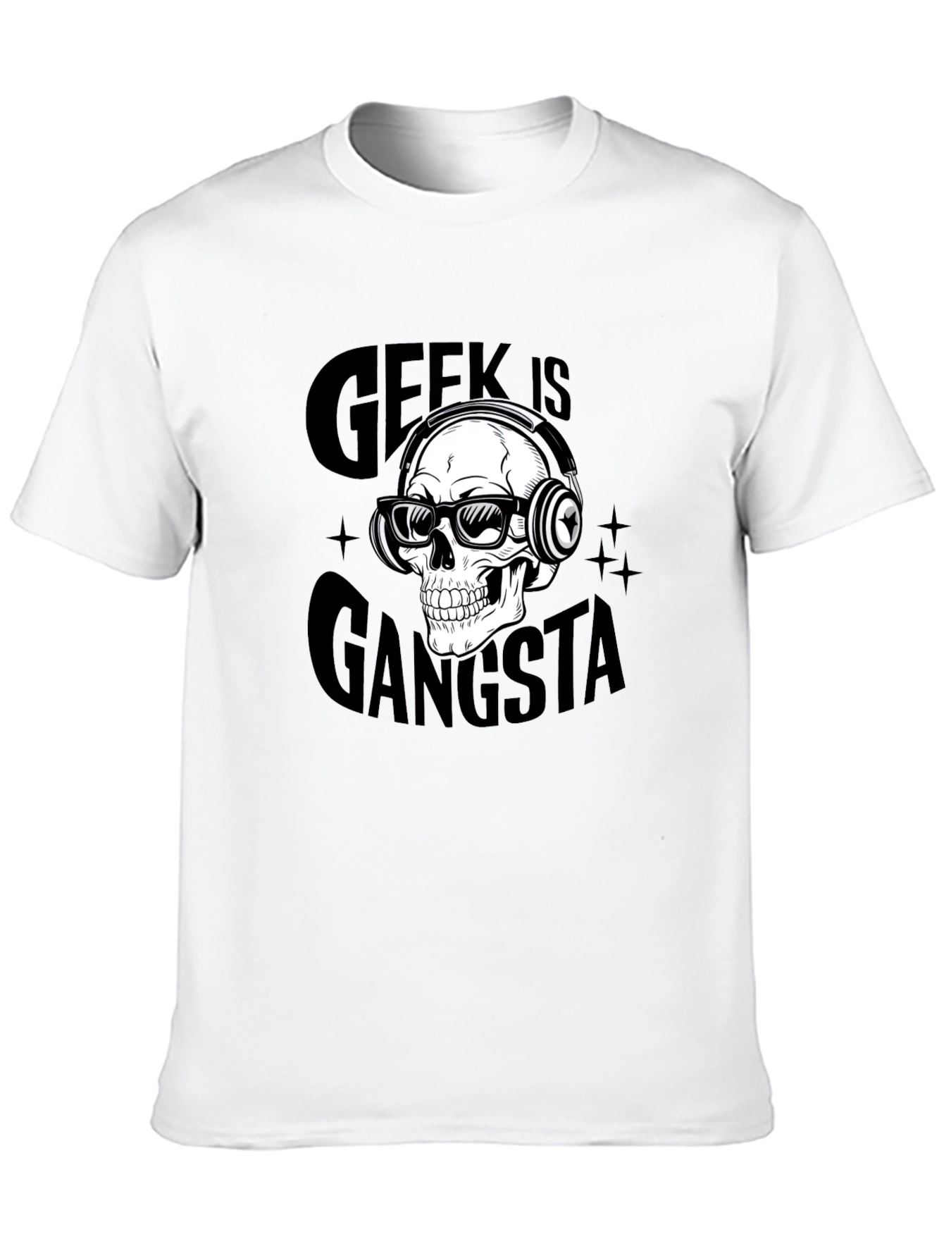 Geek is Gangsta Skull Graphic Black T-Shirt
