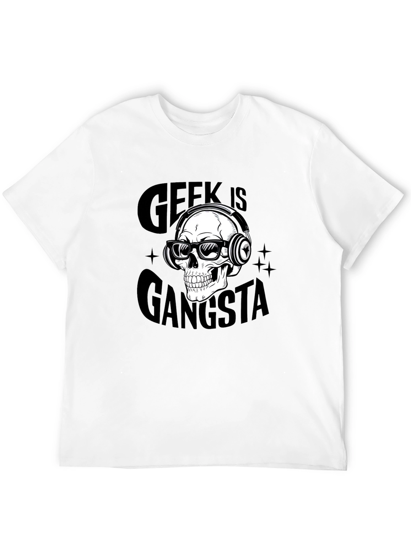 Geek is Gangsta Skull Graphic Black T-Shirt