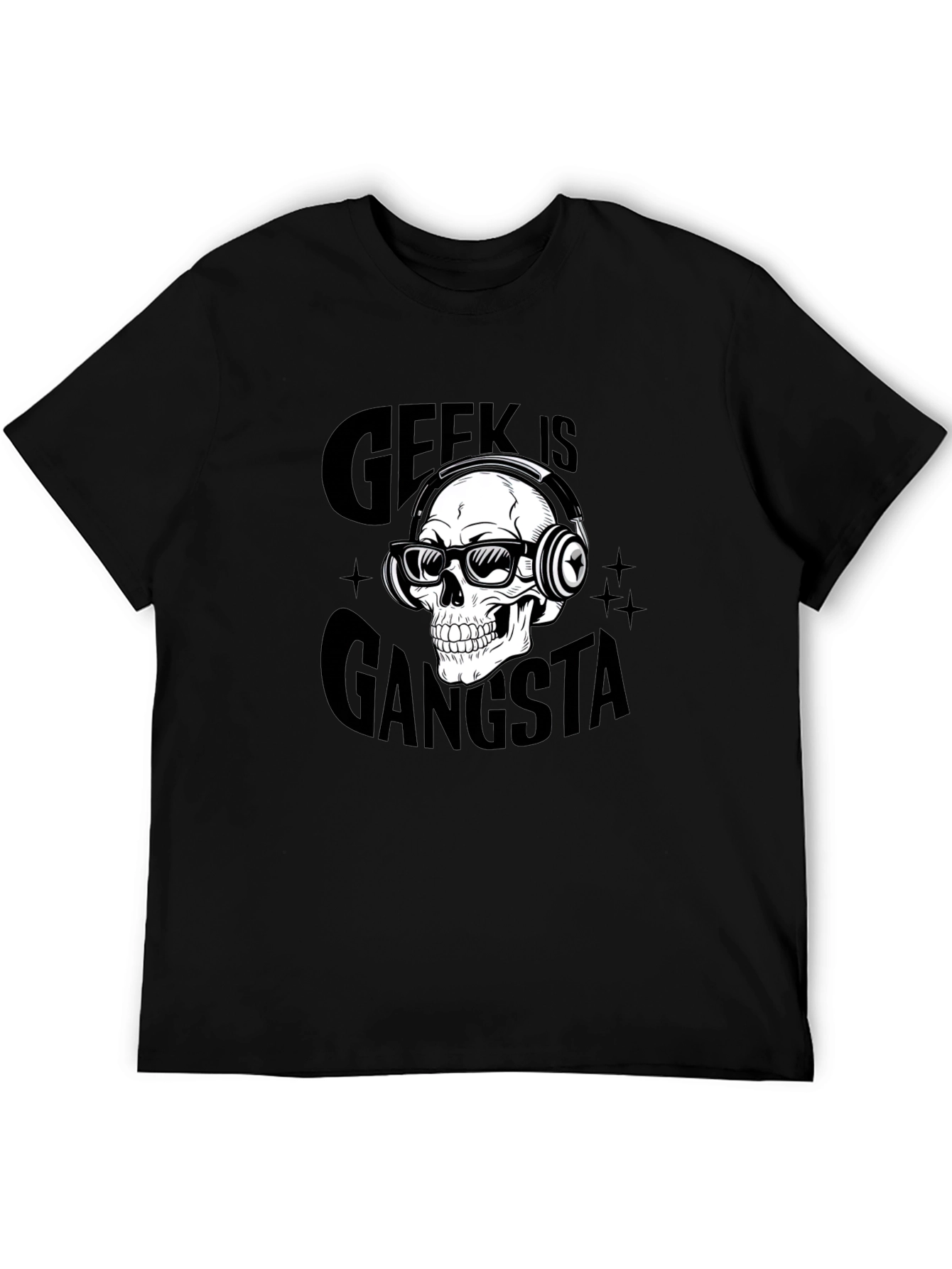Geek is Gangsta Skull Graphic Black T-Shirt