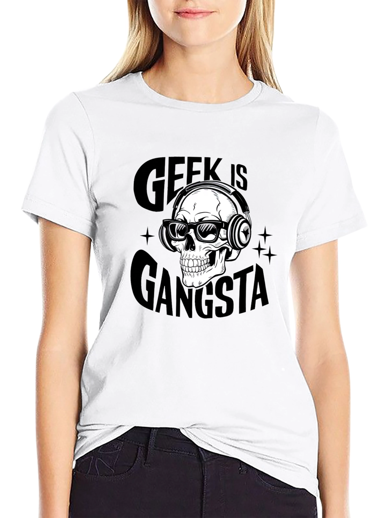 Geek is Gangsta Skull Graphic Black T-Shirt
