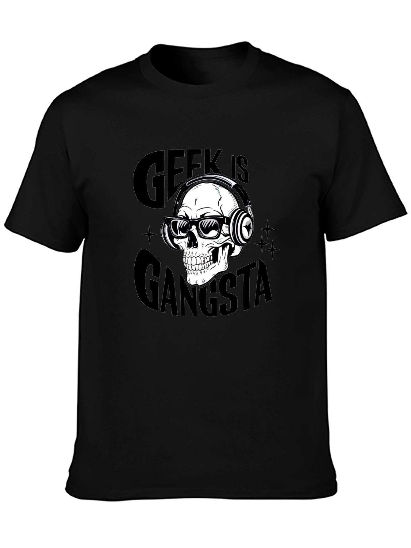 Geek is Gangsta Skull Graphic Black T-Shirt