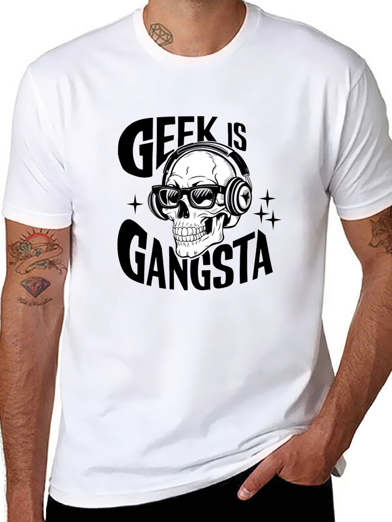 Geek is Gangsta Skull Graphic Black T-Shirt