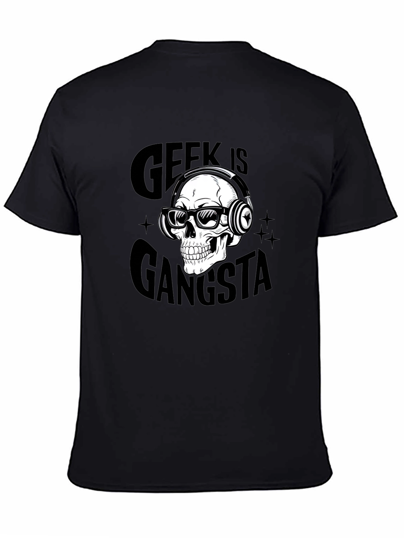 Geek is Gangsta Skull Graphic Black T-Shirt