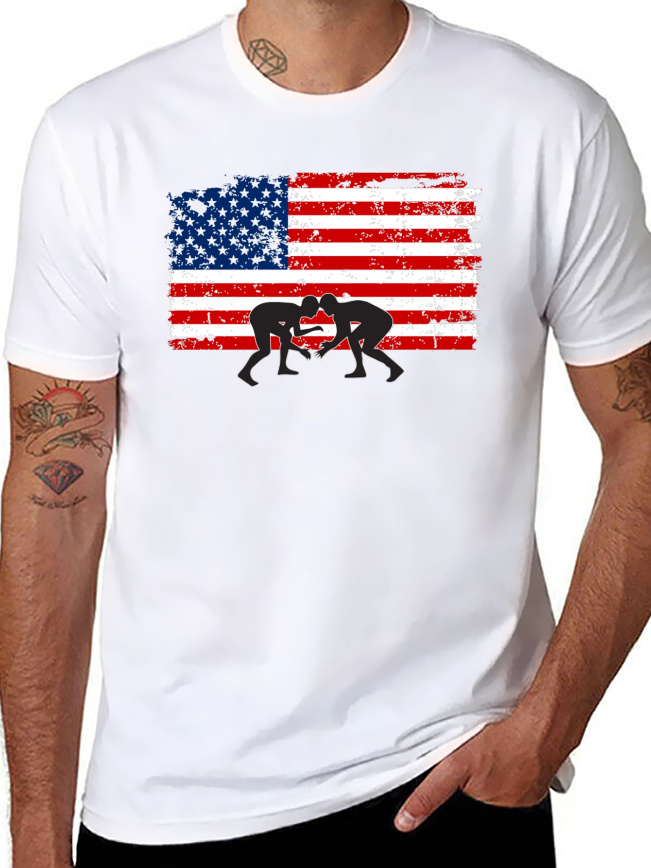Wrestling USA Flag Graphic T-Shirt